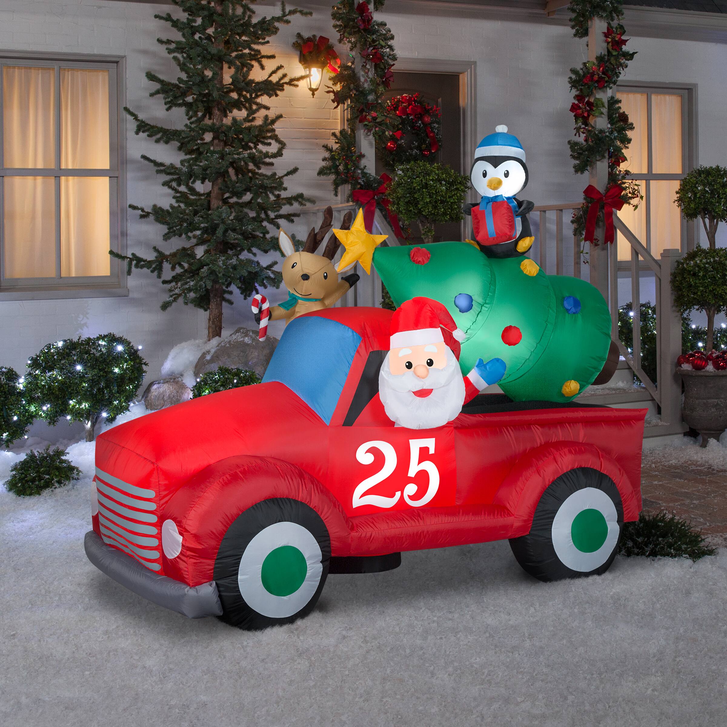 8ft. Inflatable Santa in Vintage Pickup Truck