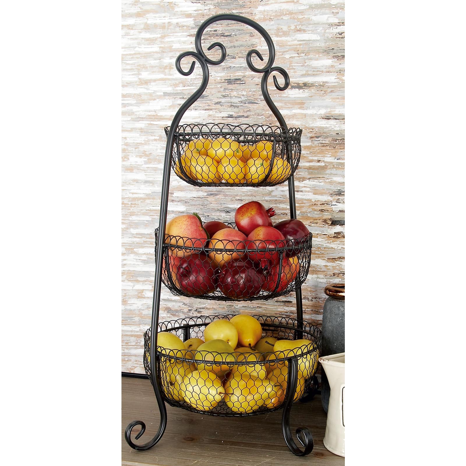 33&#x22; Black Iron Farmhouse 3 Tier Tray Stand