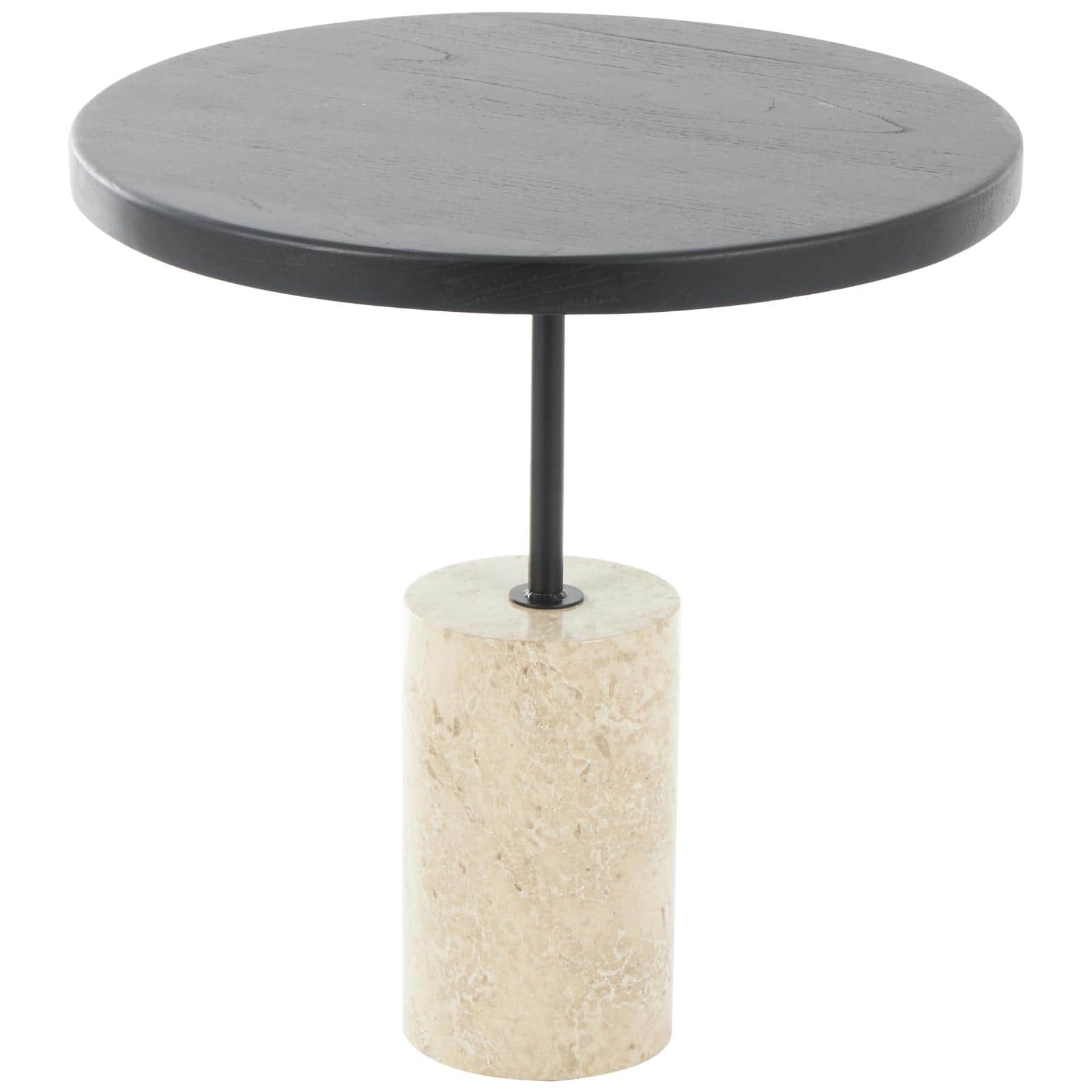 20.5" Black Wood Accent Table with Ivory Marble Base