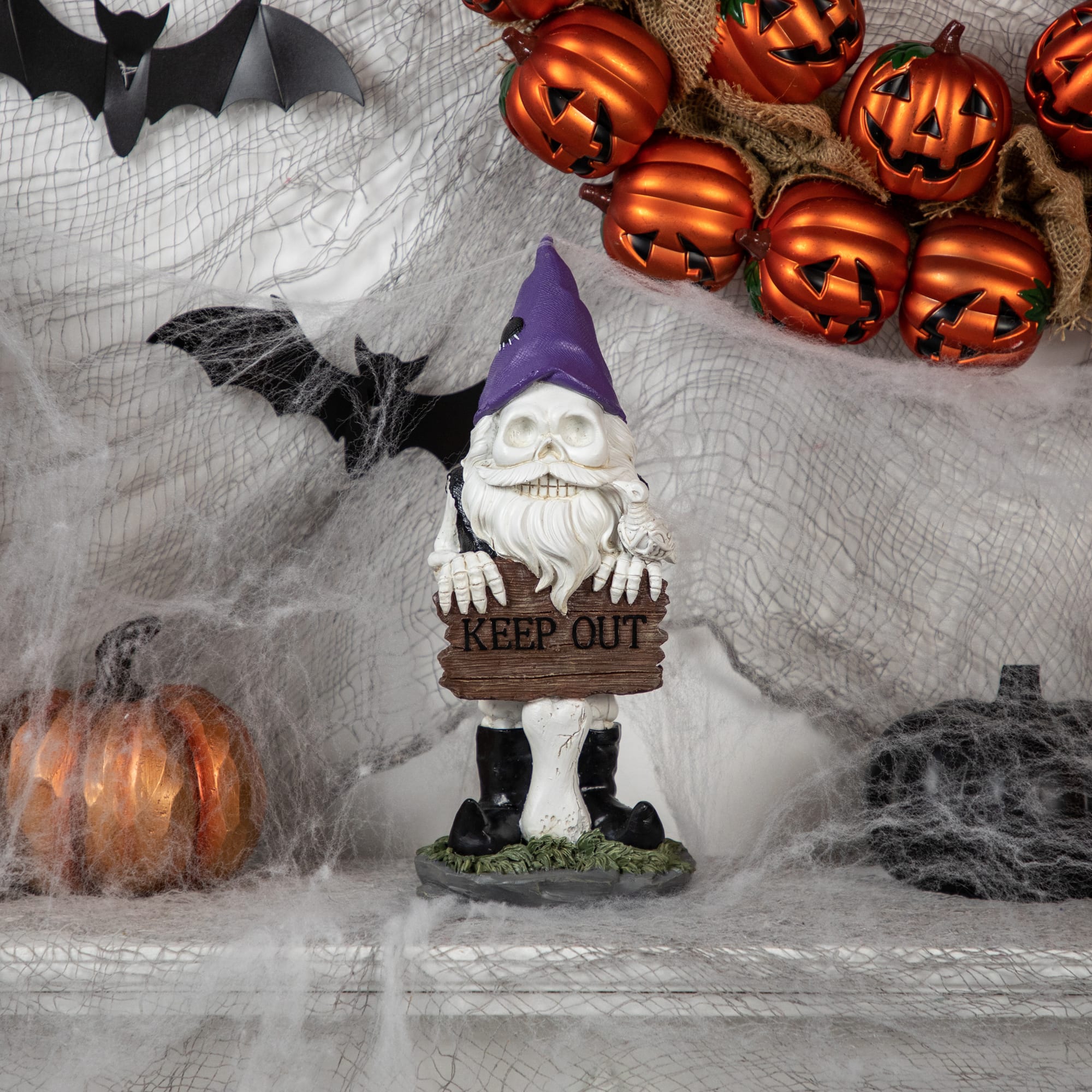 11.75&#x22; Gnome Skeleton &#x22;Keep Out&#x22; Halloween Decoration