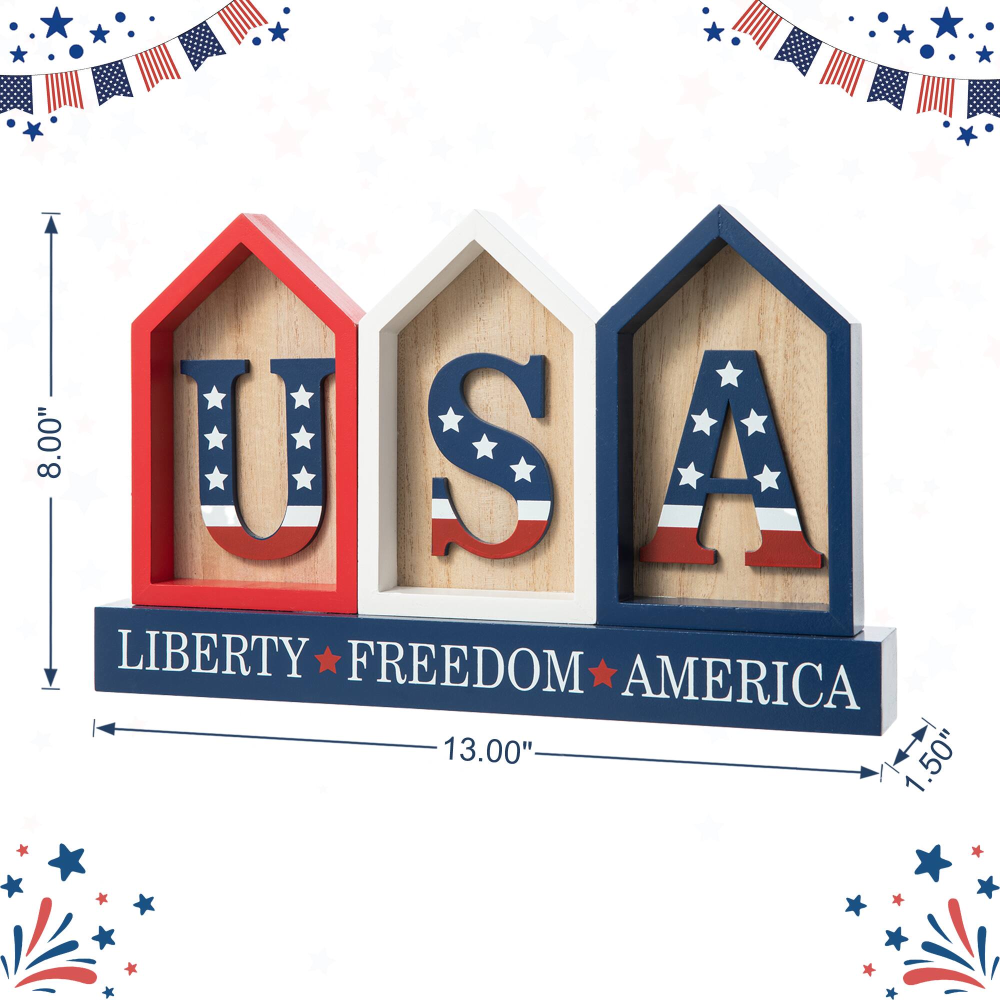 Glitzhome&#xAE; 13&#x22; Liberty, Freedom, America House-Shaped Tabletop D&#xE9;cor