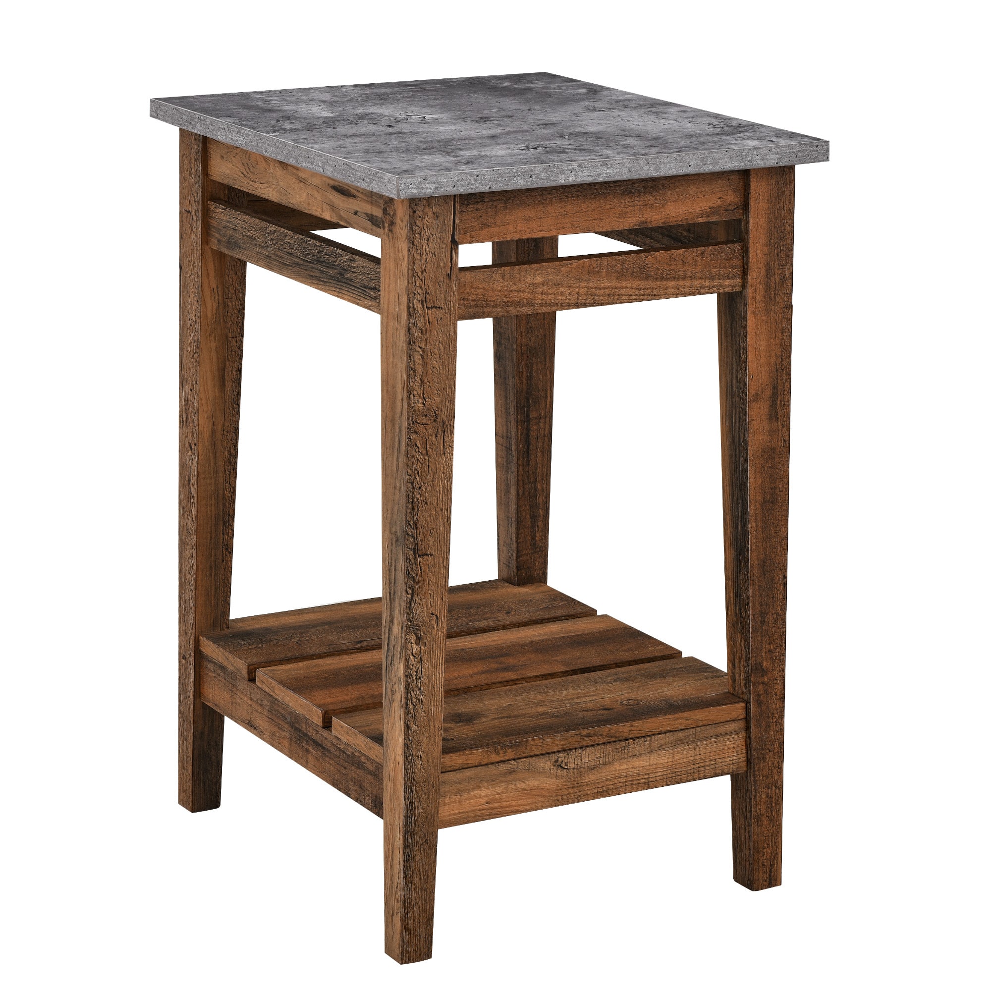 Walker Edison 18&#x22; Dark Concrete &#x26; Reclaimed Barnwood Farmhouse Trim Side Table