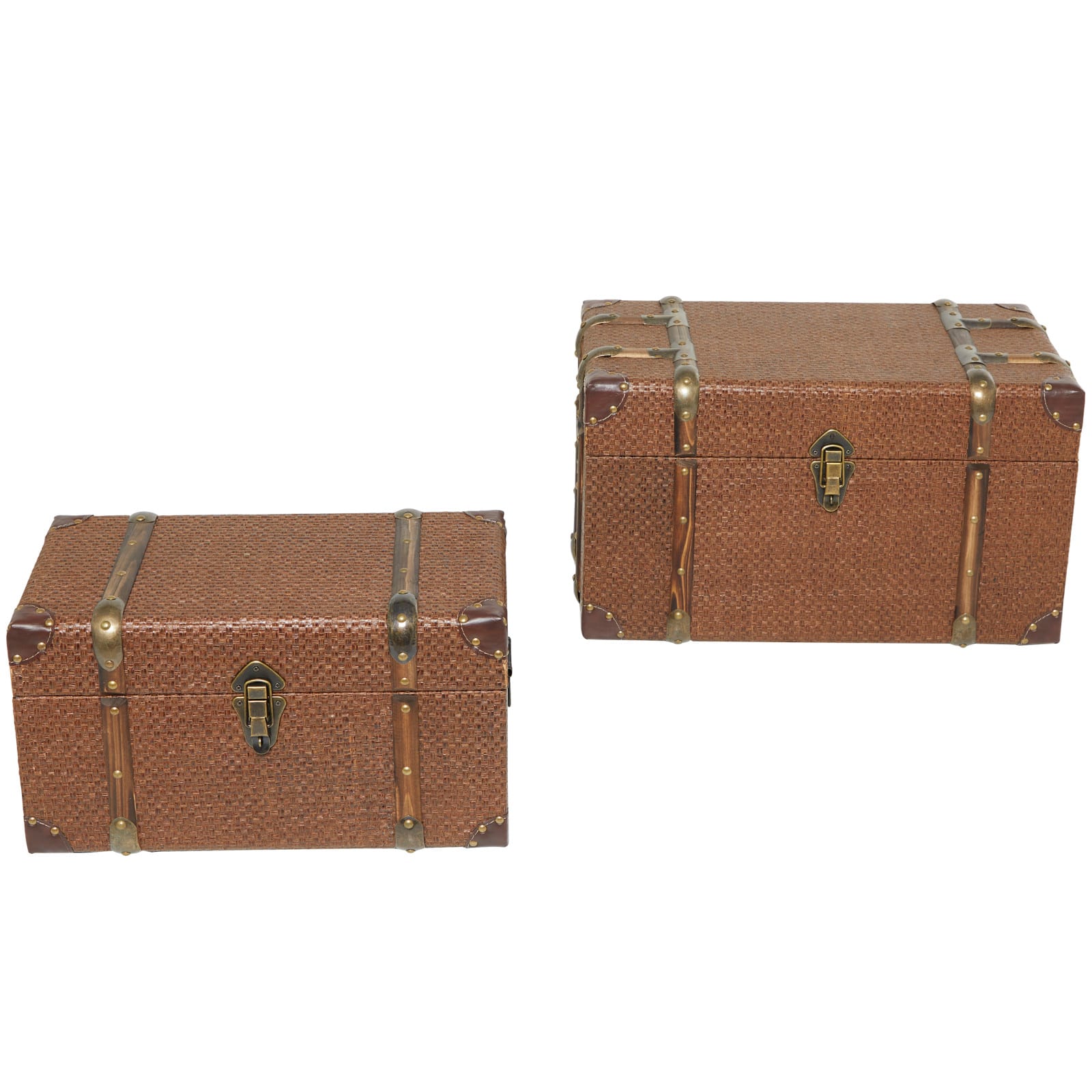 Brown Inspired Trunk with Latches &#x26; Leather Accent Set 