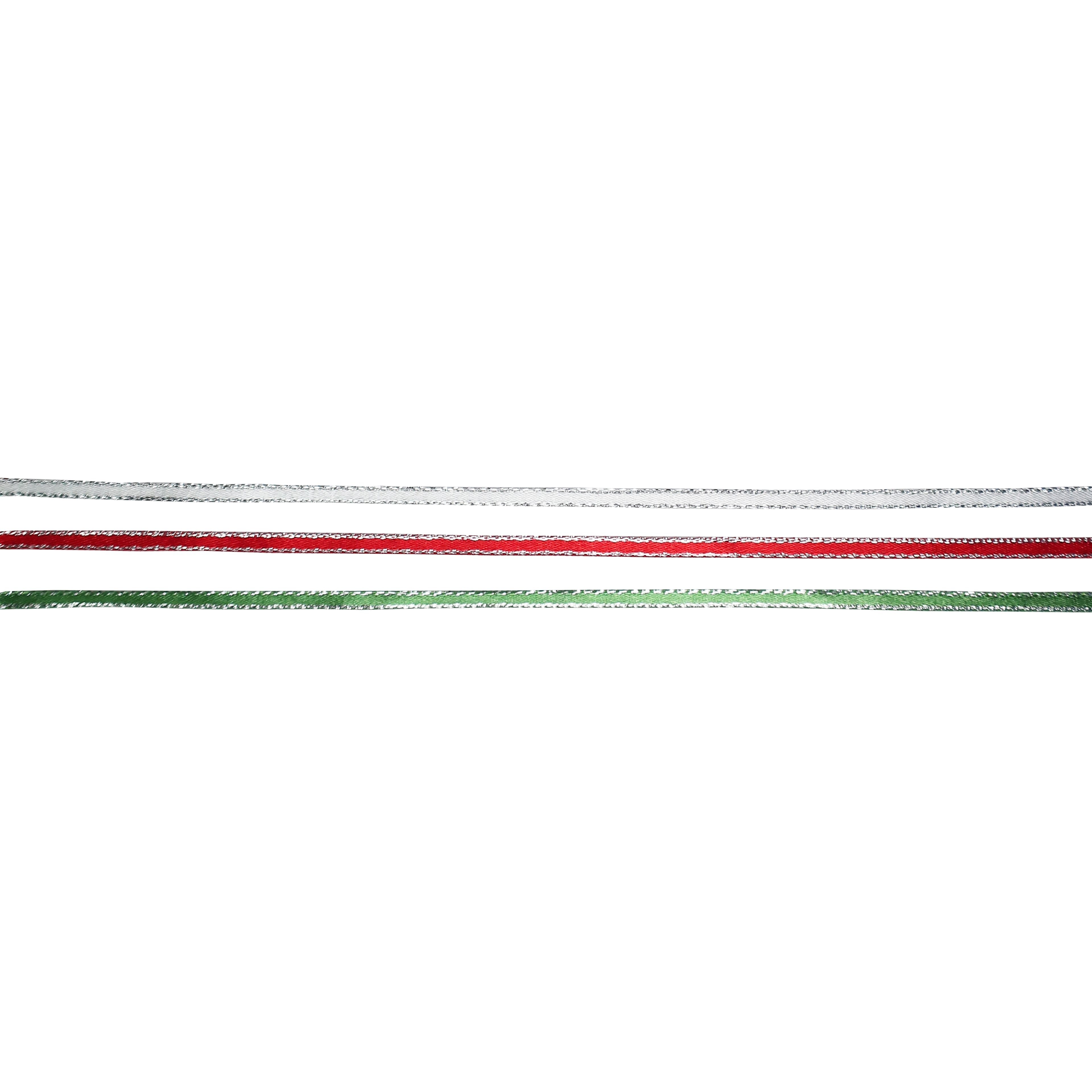 1/8&#x22; x 36ft. Green, Red &#x26; White Satin Trim Ribbon by Celebrate It&#xAE; Christmas