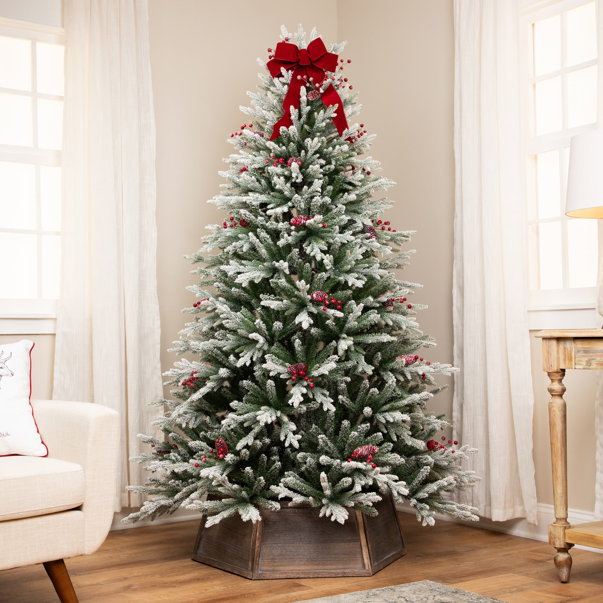 6.5ft. Unlit Real Touch&#x2122; Flocked Grove Fir Full Artificial Christmas Tree with Red Berries &#x26; Pinecones