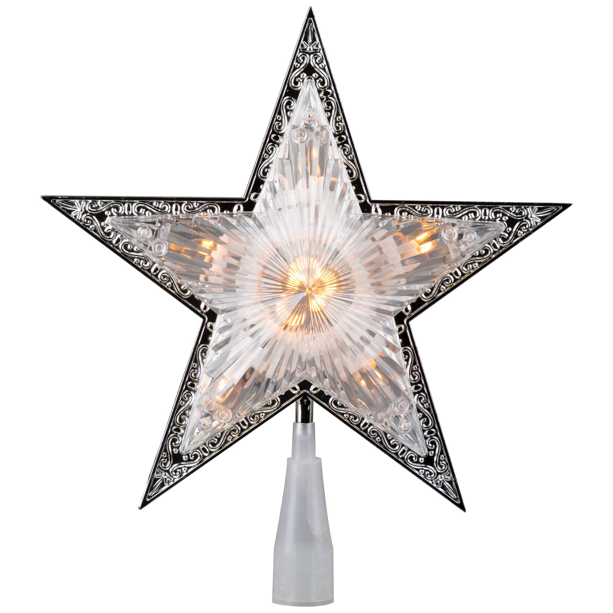 9" Pre-Lit Silver and Clear Crystal 5 Point Star Christmas Tree Topper - Clear Lights