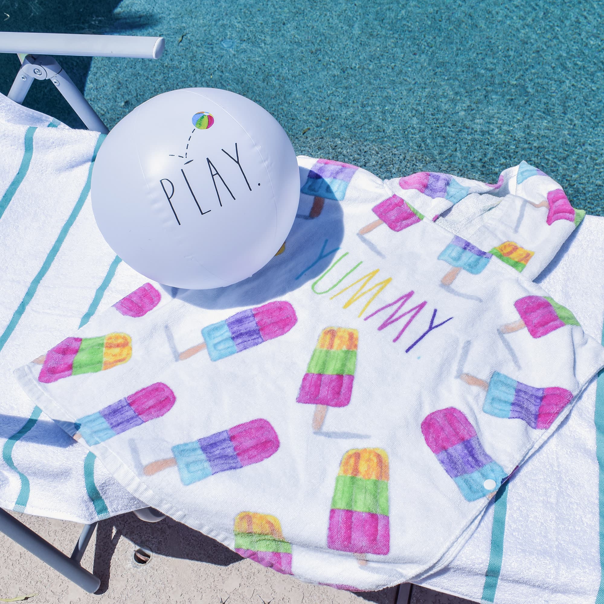 Rae Dunn Yummy Popsicle Kids Hooded Towel &#x26; Beach Ball Set