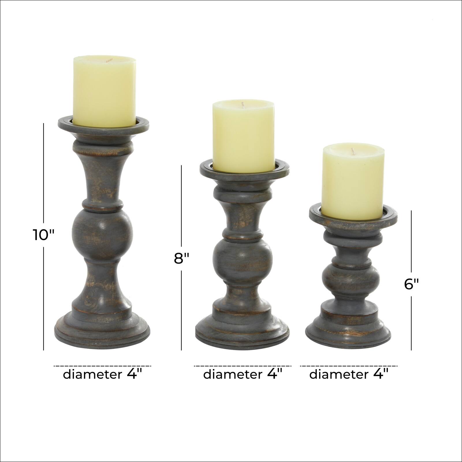 Brown Mango Wood Country Cottage Candle Holder Set