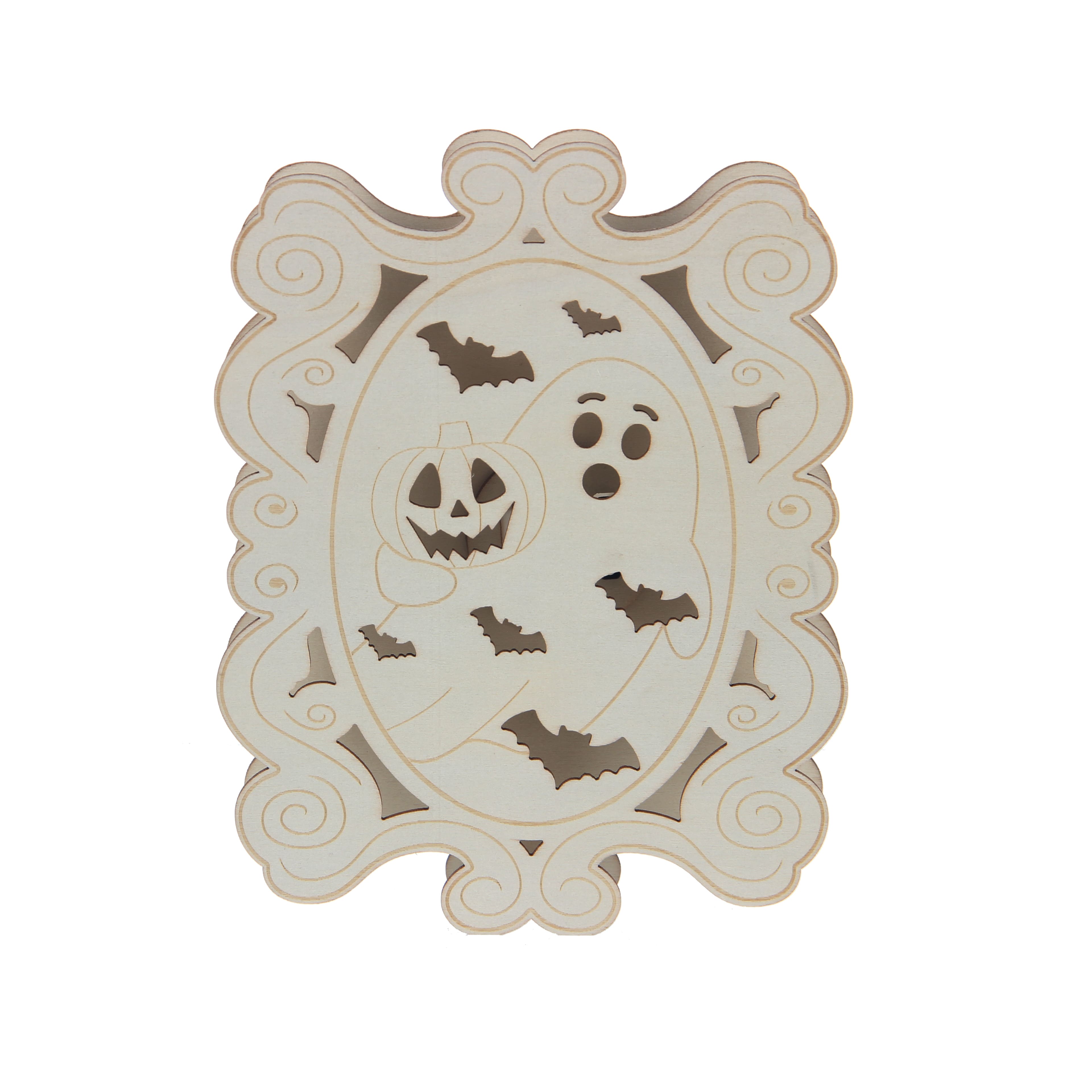7.25&#x22; Framed Ghost &#x26; Jack-O&#x27;-Lantern DIY LED Plywood D&#xE9;cor by Make Market&#xAE;