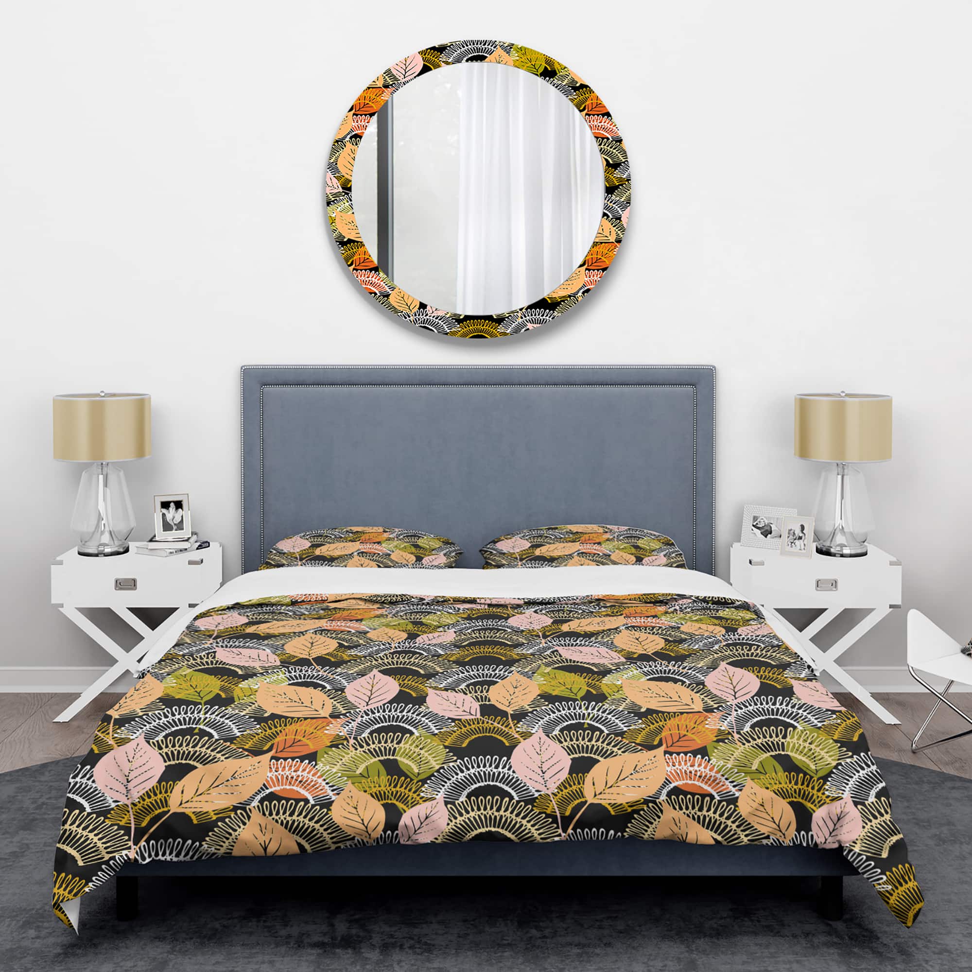 Designart 'Autumn leaves lace textured pattern' Mid-Century Duvet Cover Set