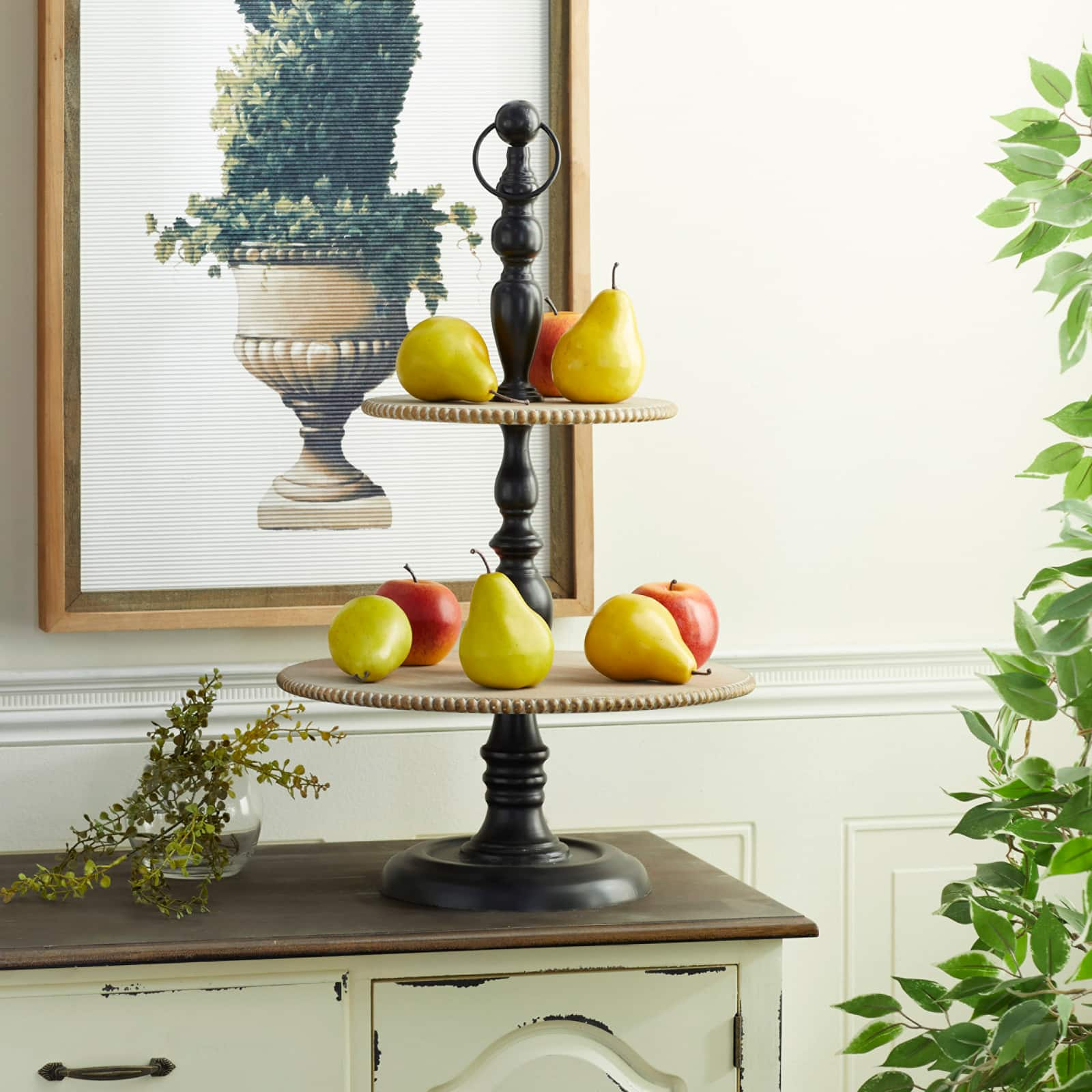 Black Wood &#x26; Iron Rustic 2 Tier Tray Stand