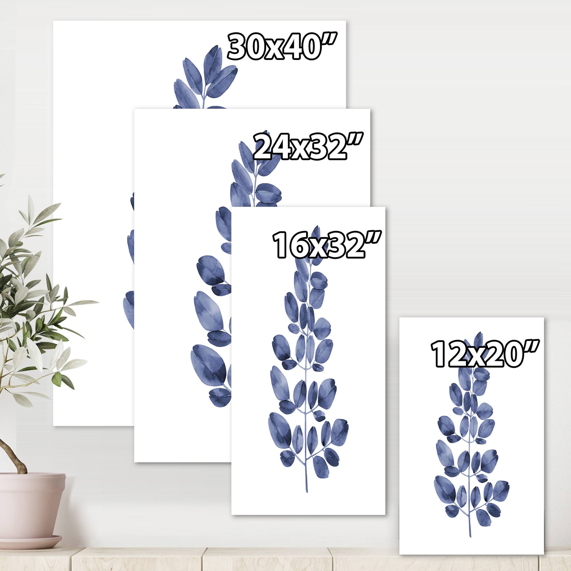 Designart - Navy Blue Eucalyptus II - Traditional Canvas Wall Art Print