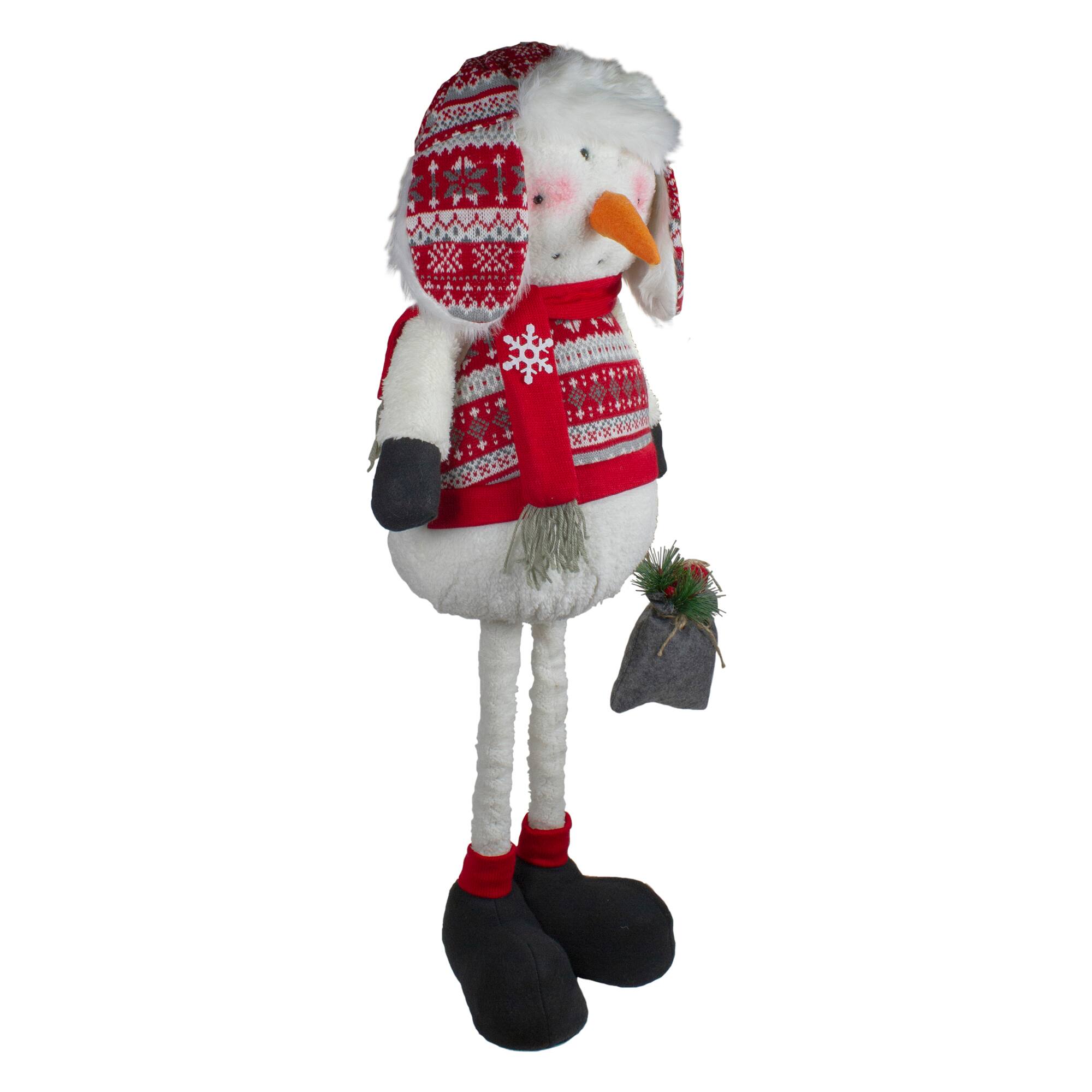 Plush Snowman with a Bag of Present and Telescopic Legs Christmas Figure - 33"