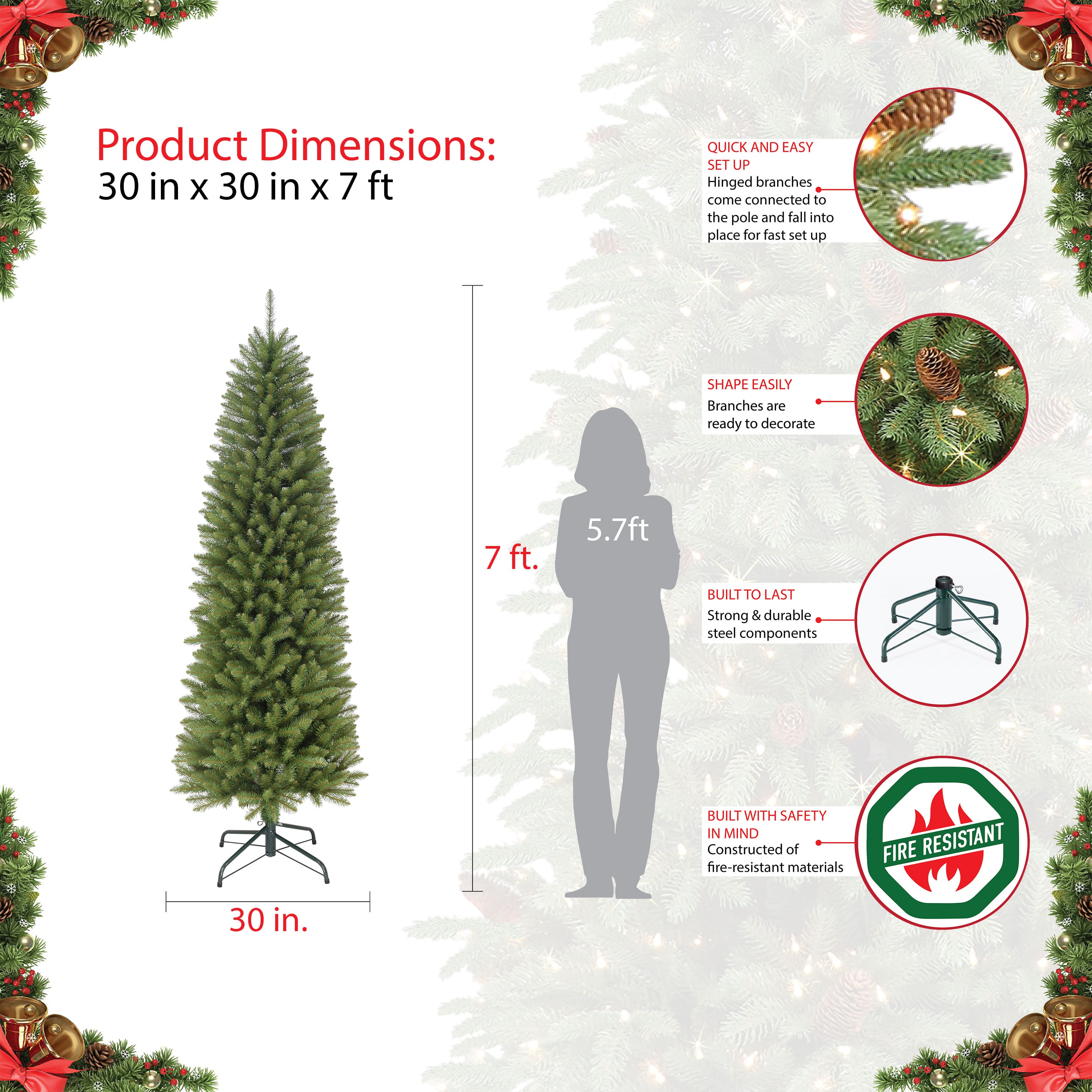 7ft. Unlit Pencil Fraser Fir Artificial Christmas Tree