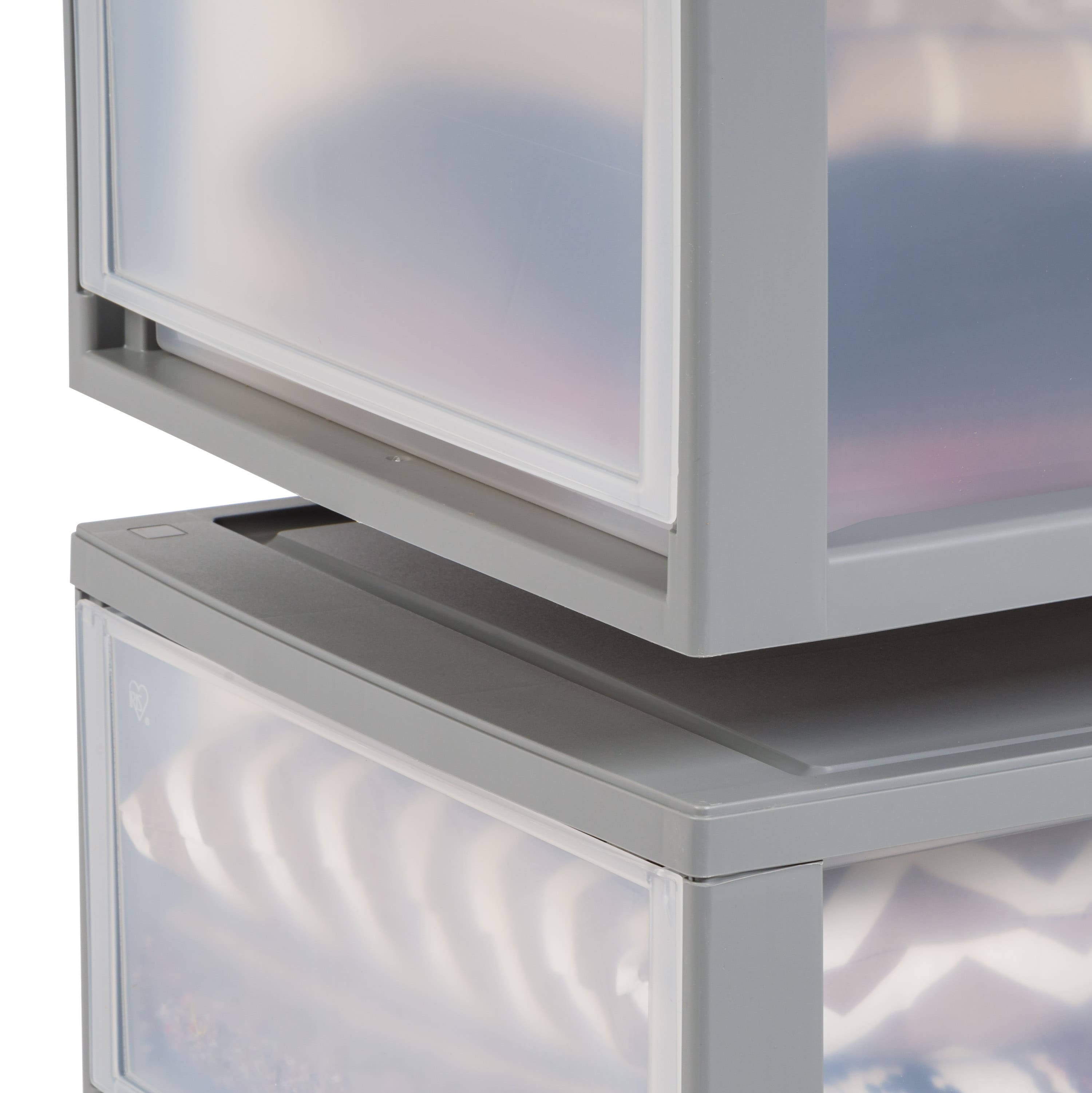 IRIS&#xAE; 29.5qt. Gray &#x26; Clear Stacking Storage Drawers, 2ct.