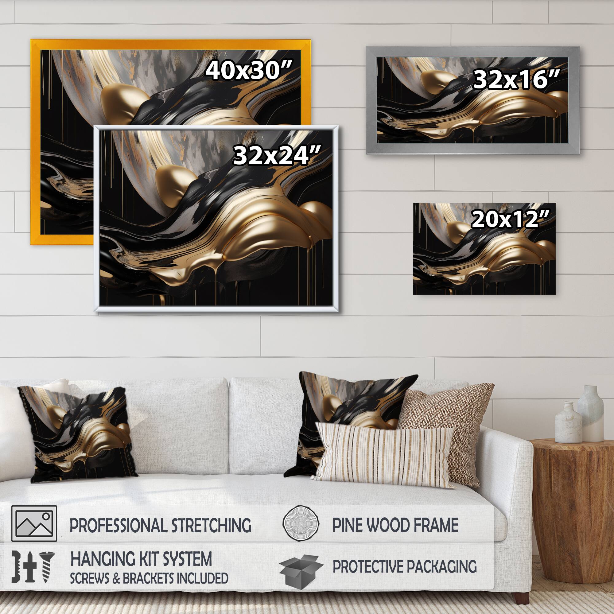 Designart "Gold And Black Captivating Marble Ii" Abstract Marble Wall Decor