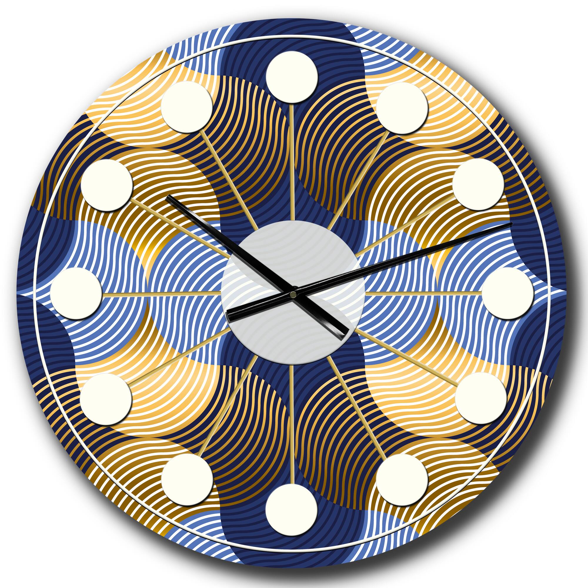 Designart &#x27;Retro Luxury Waves In Gold And Blue Ii Mid-Century Modern Wall Clock