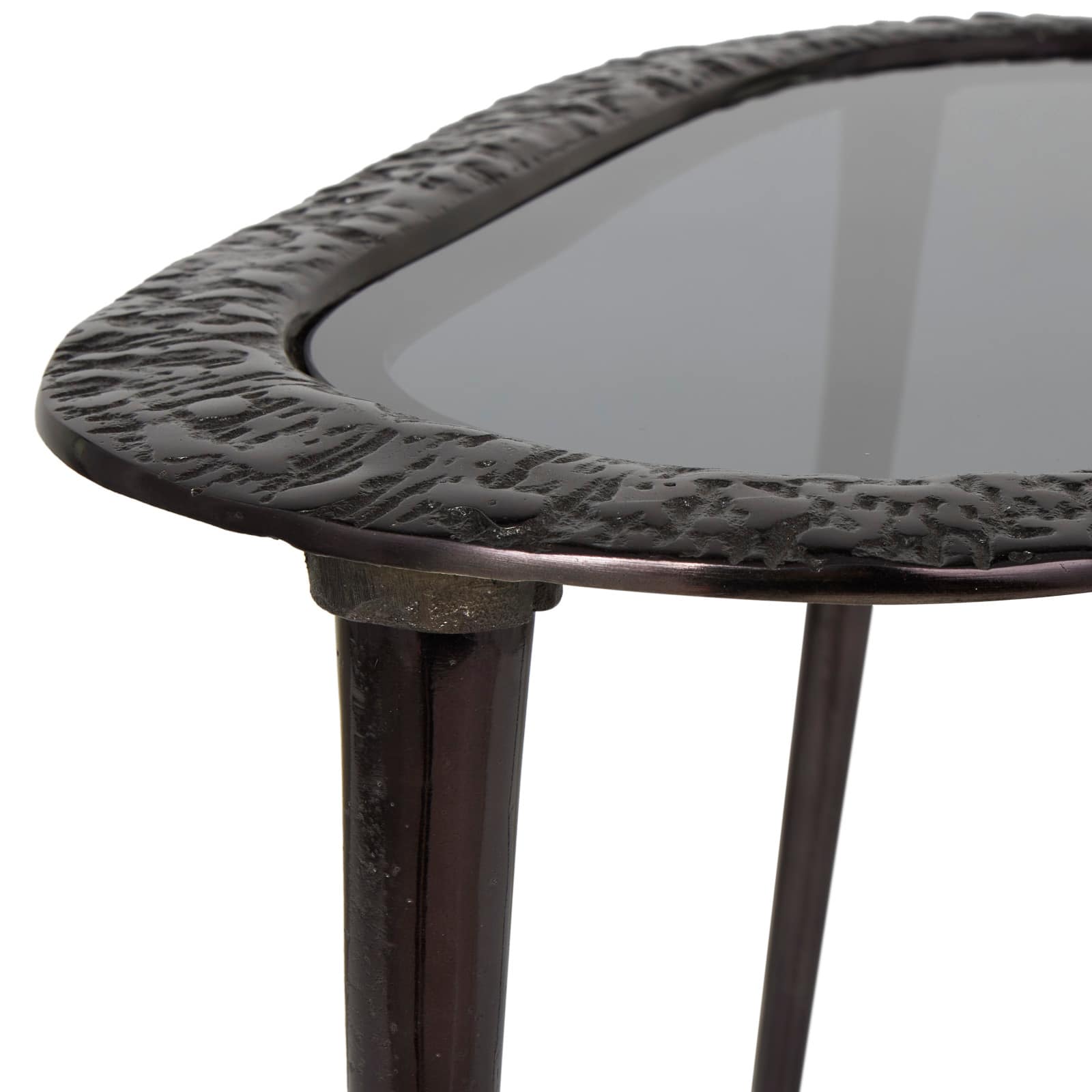 Black Aluminum Abstract Oval Shaped Accent Table with Shaded Glass Top