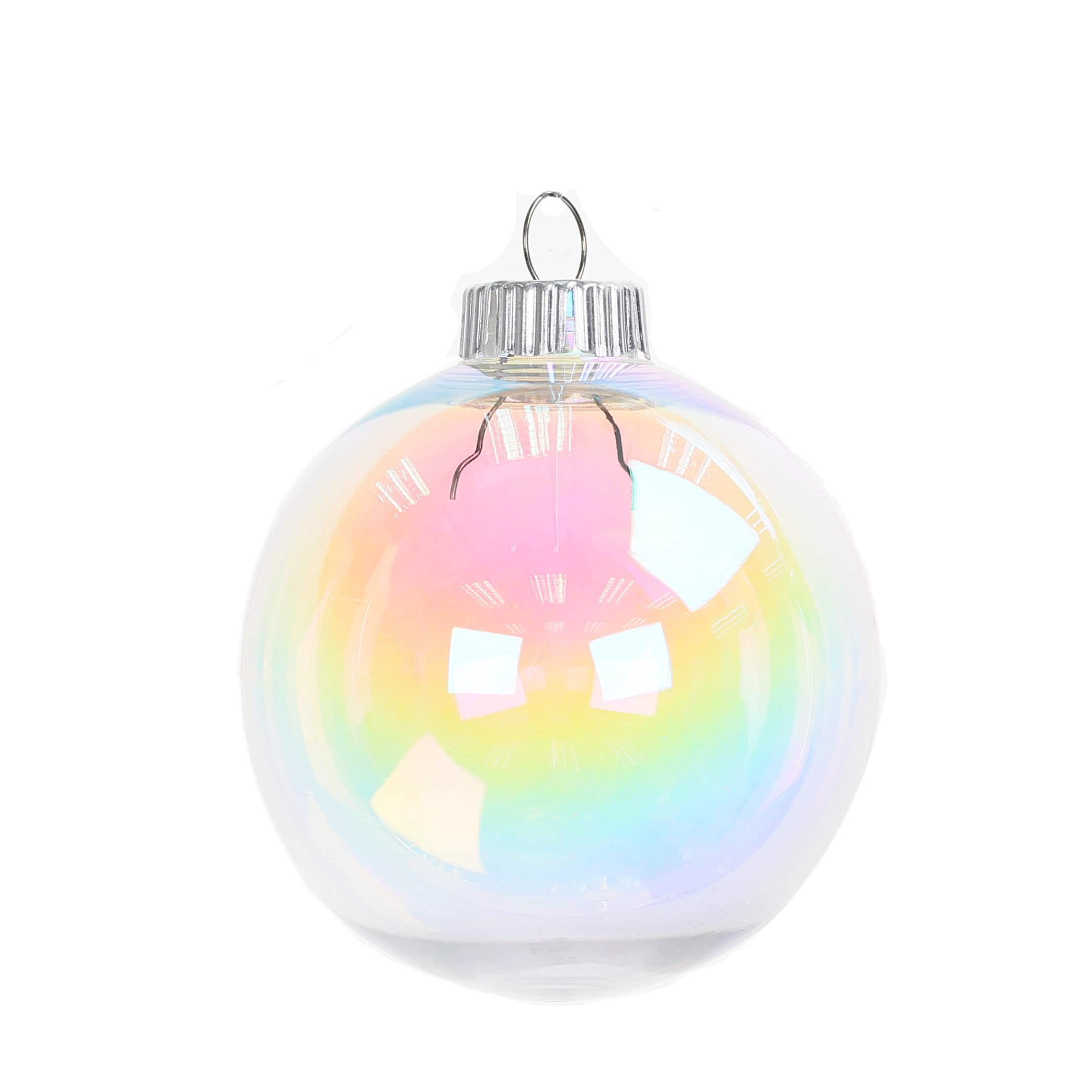 4 Pack 4&#x22; Iridescent Clear DIY Plastic Ball Ornaments by Make Market&#xAE;