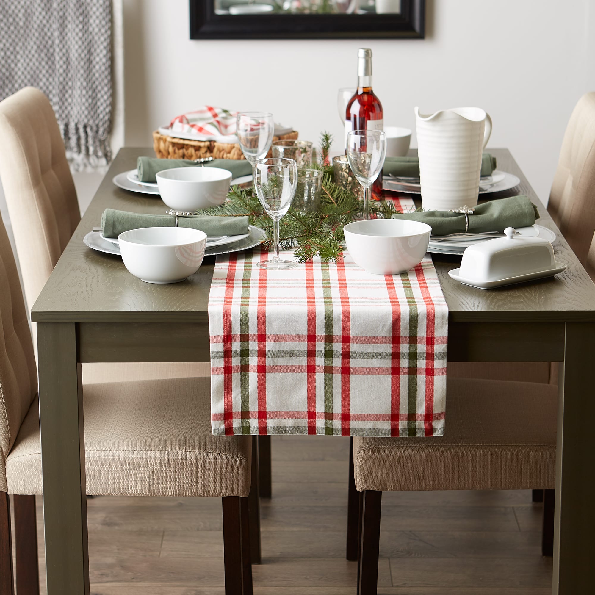 DII® 108" Jolly Tree Collection Nutcracker Plaid Table Runner