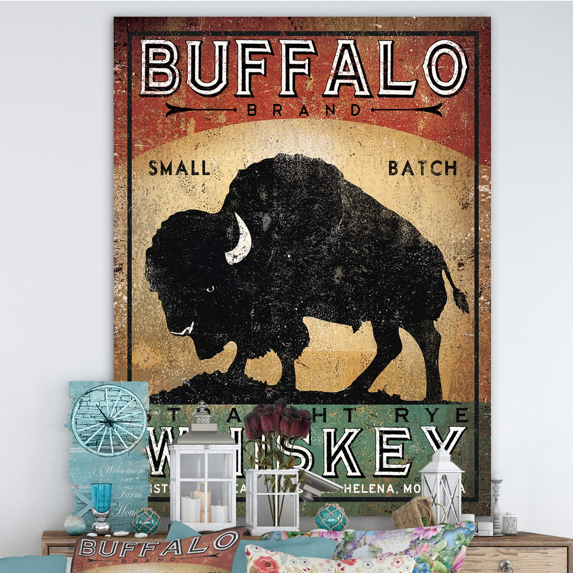Designart - Vintage Buffalo Whiskey - Wildlife Premium Canvas Wall Art