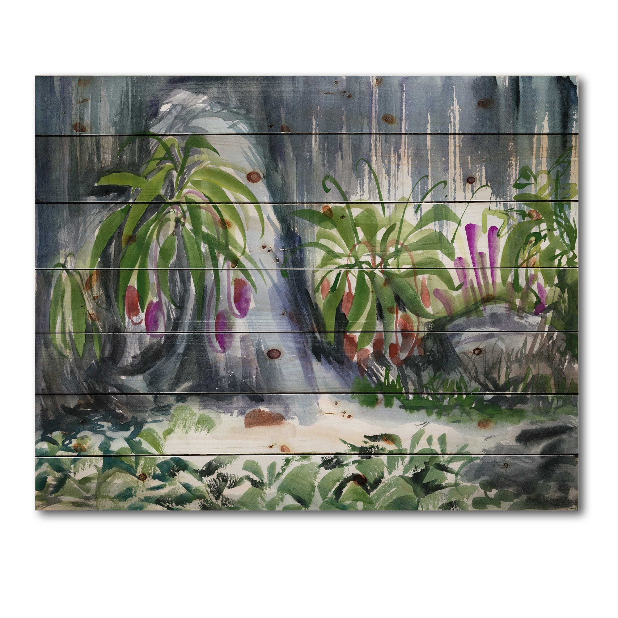 Designart - Tropical Plants Oasis - Farmhouse Print on Natural Pine Wood