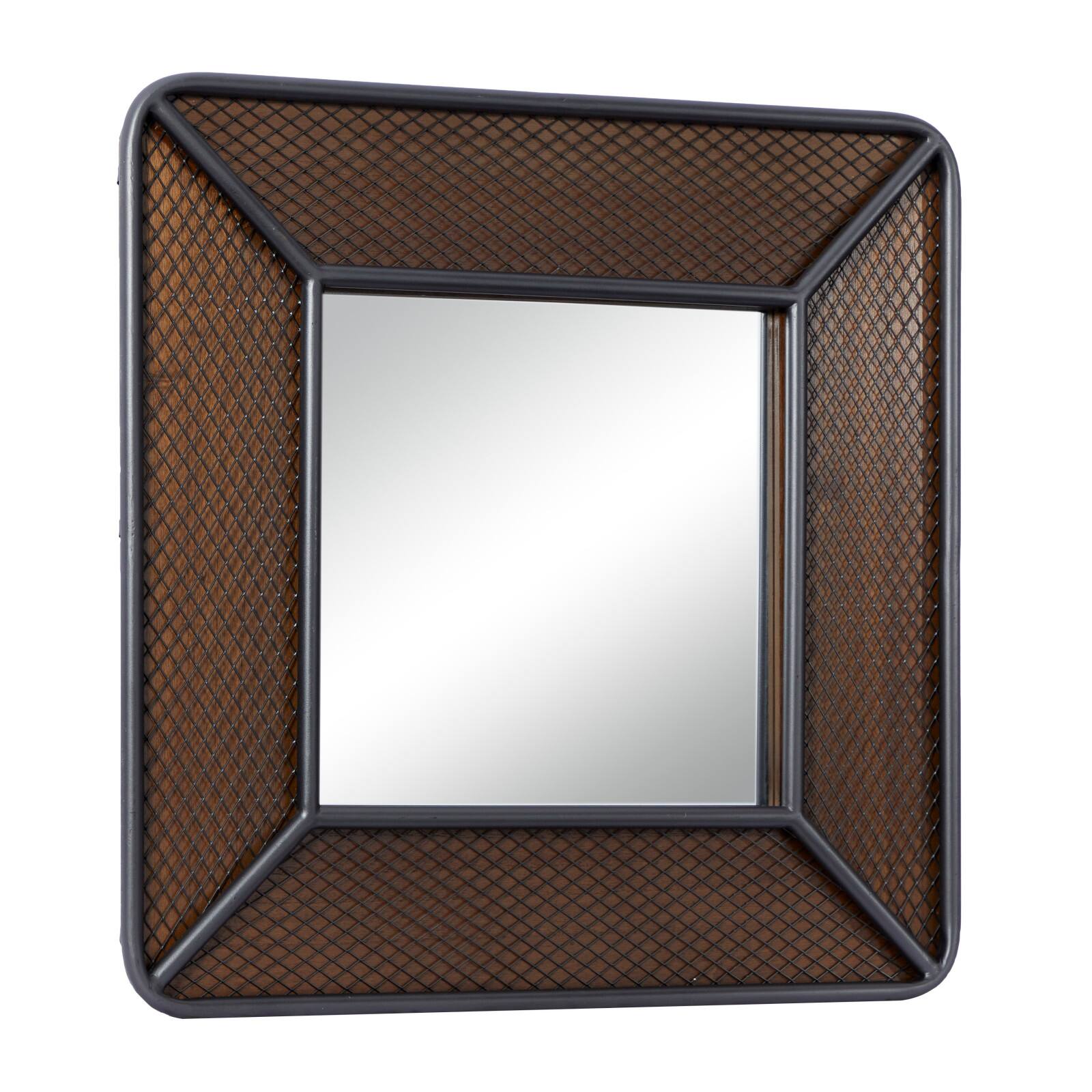 Brown Wood Industrial Wall Mirror, 32" x 32" x 2"