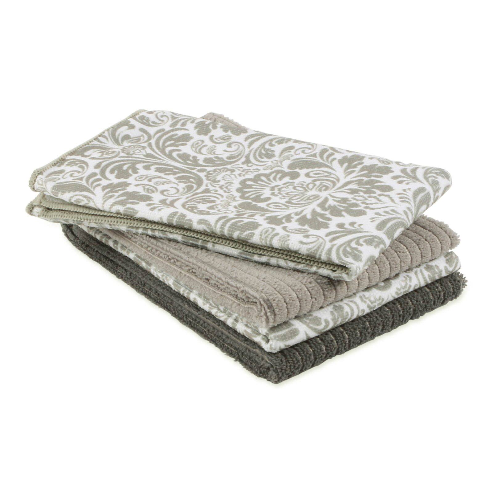 Gray Damask Microfiber Dishtowel, 4ct.
