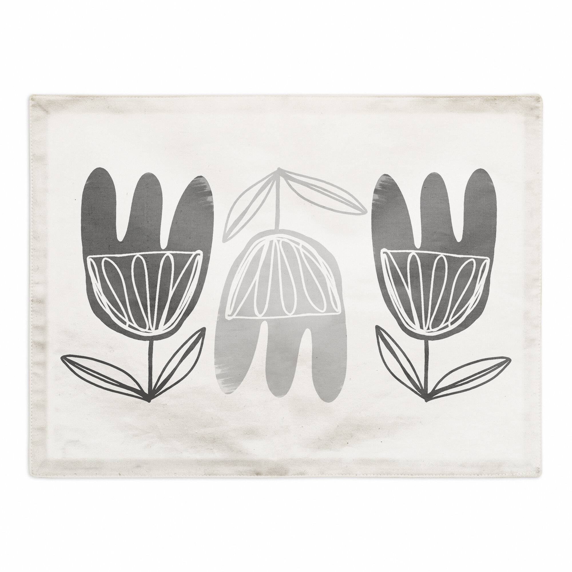 Mid Mod Gray Florals 18" x 14" Cotton Twill Placemat