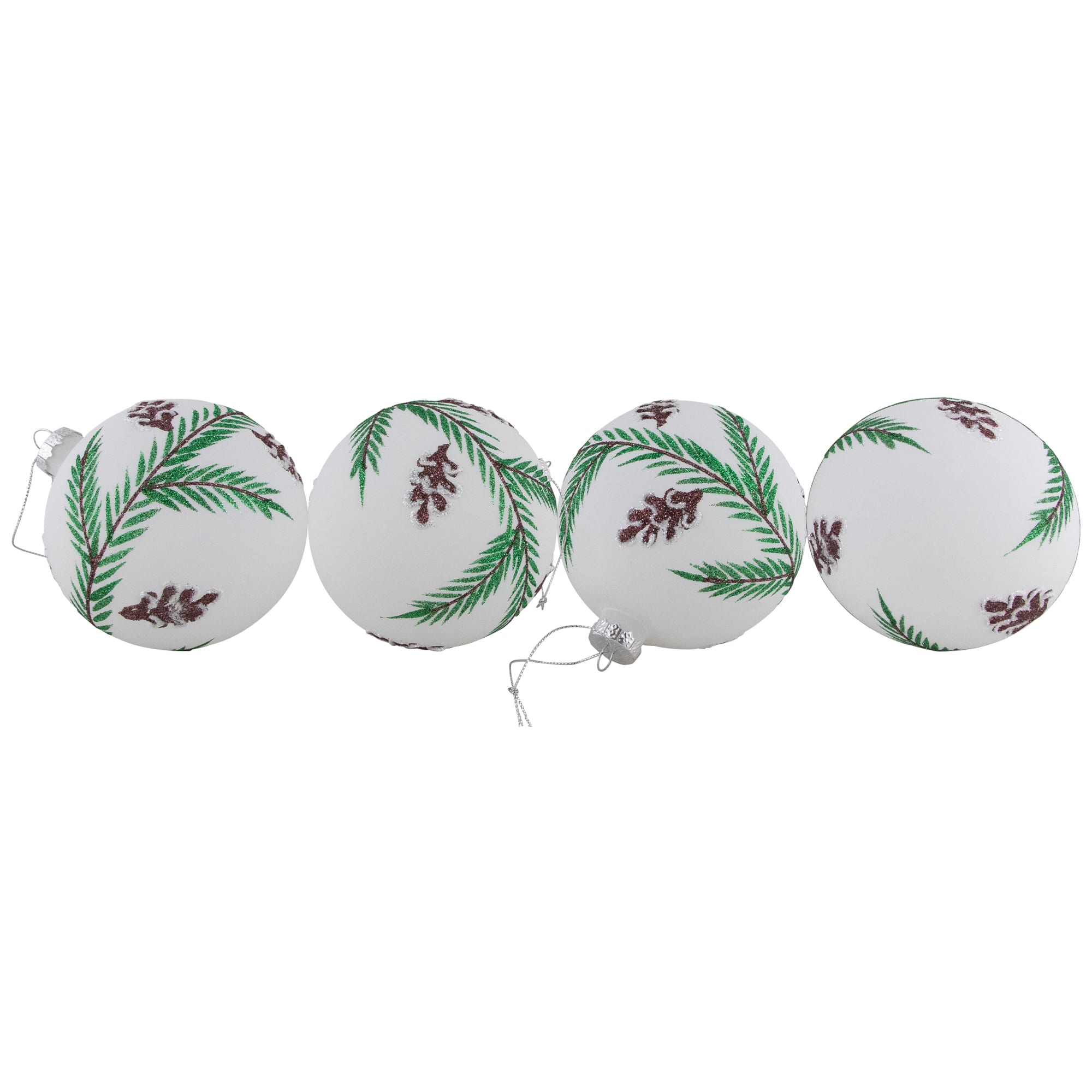 Glittered Glass Ball Christmas Ornaments with Pine Cones  - 4&#x22; (100mm) - 4ct