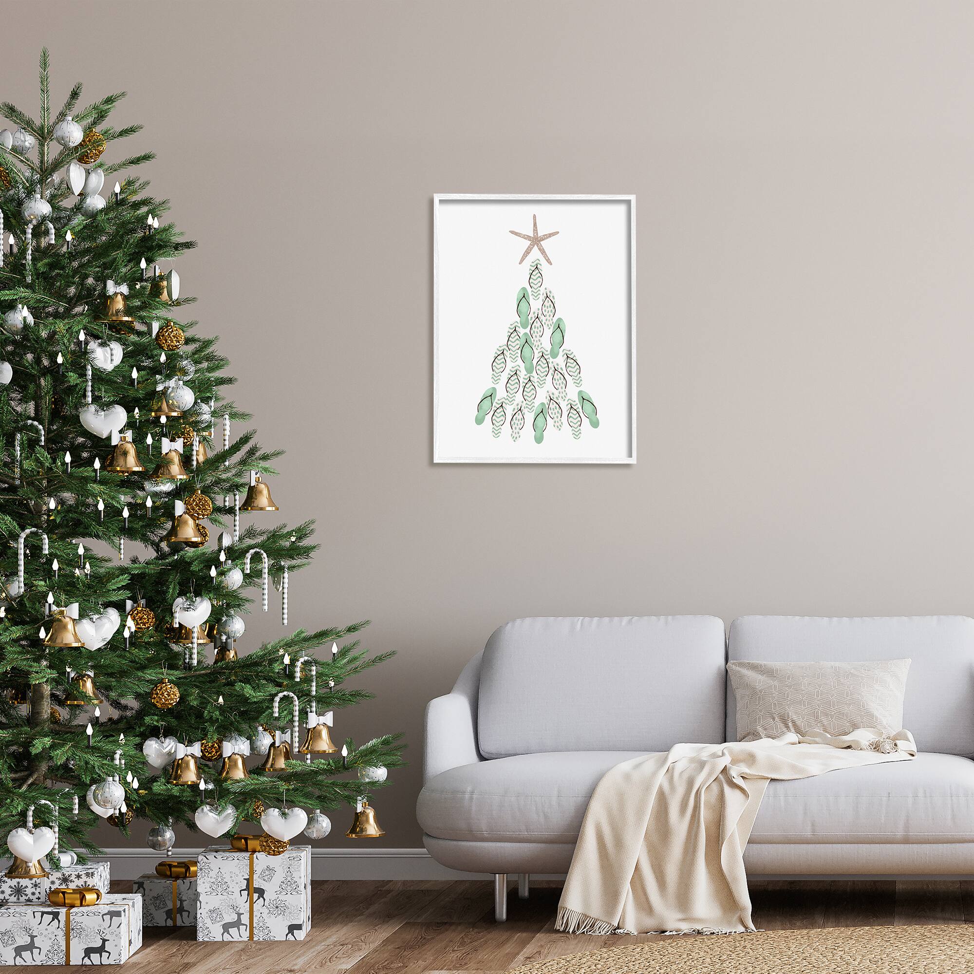 Stupell Industries Flip Flop Beachy Christmas Tree Black Framed Giclee Art