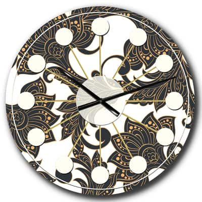 Designart 'Retro Indian Floral Batik I Mid-Century Modern Wall Clock ...