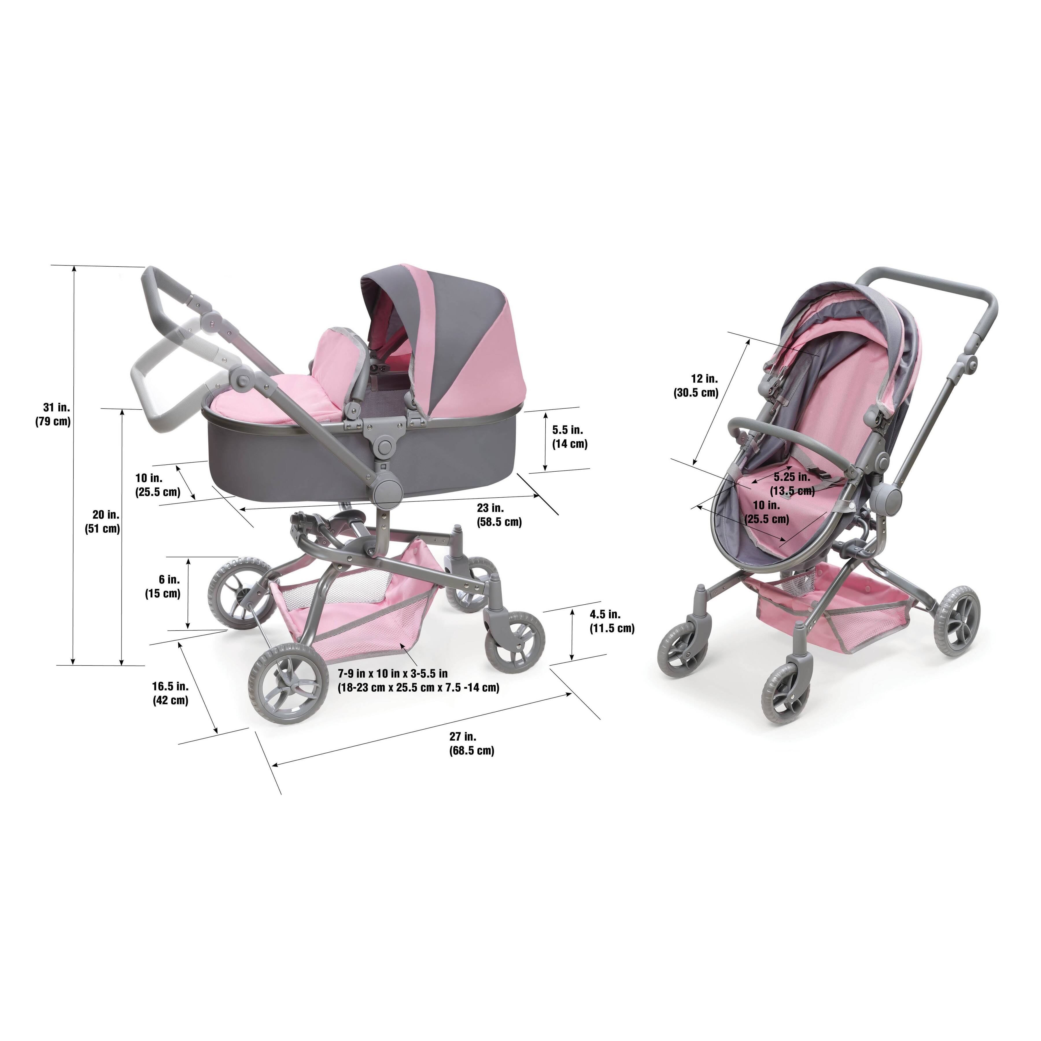 Badger Basket Gray &#x26; Pink Daydream Multi-Function Single Doll Pram &#x26; Stroller