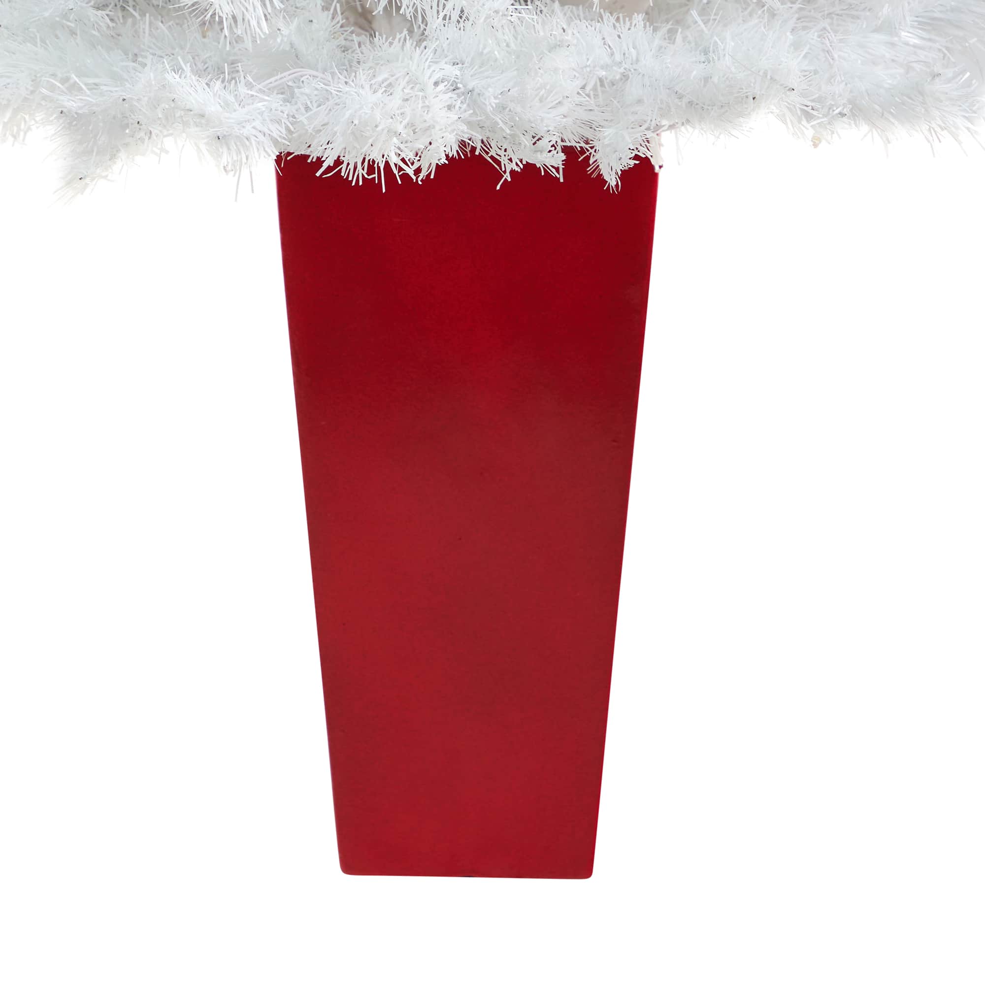 4.5ft. Pre-Lit White Artificial Christmas Tree in Red Planter, Clear LED Lights