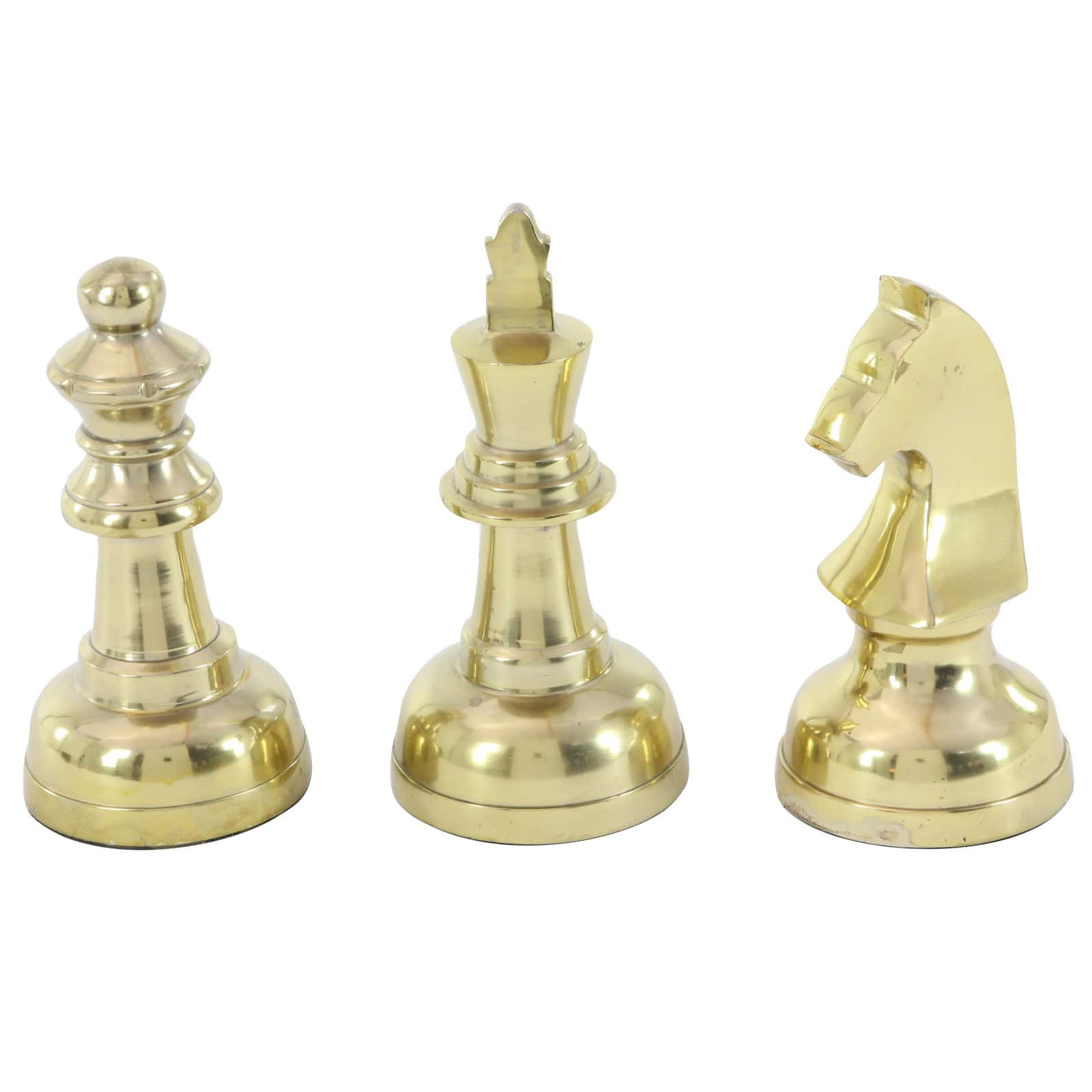 Large Metallic Gold Decorative Chess Piece Sculptures Table Decor, Set of 3, 4" x 4" x 9"