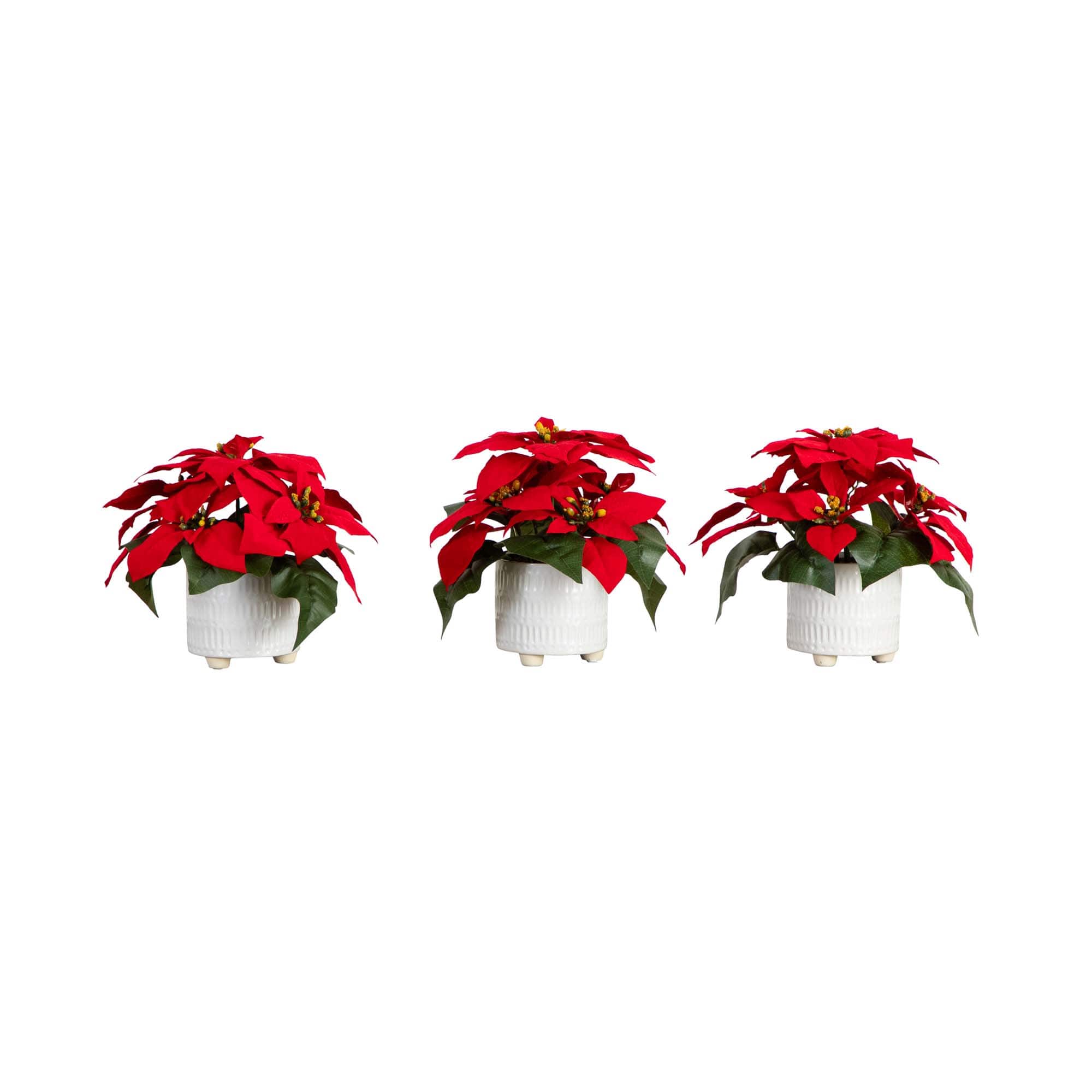 9" Artificial Poinsettia Arrangements in White Ceramic Pots, 3ct.