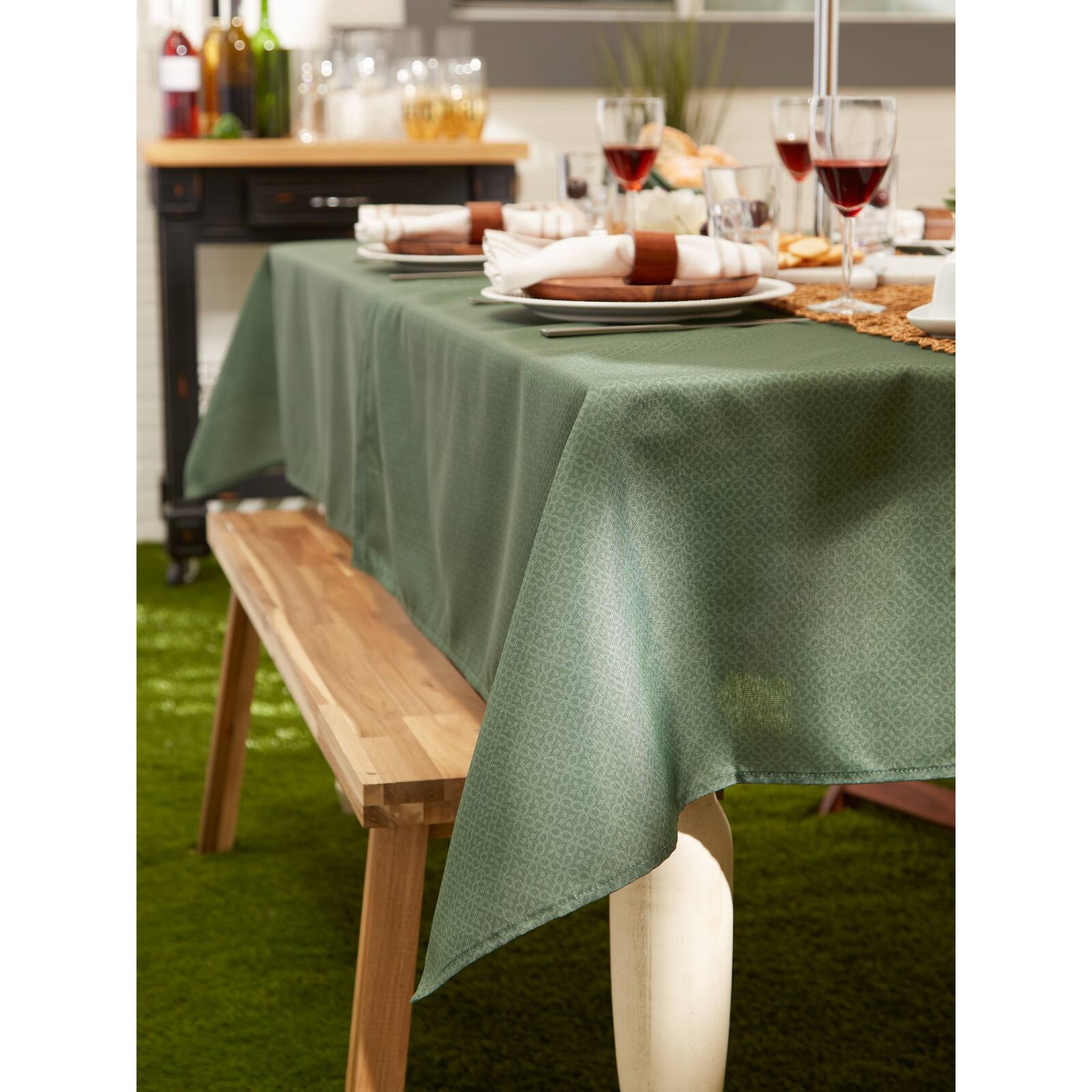 Artichoke Tonal Lattice Print Outdoor Tablecloth With Zipper 60" Round