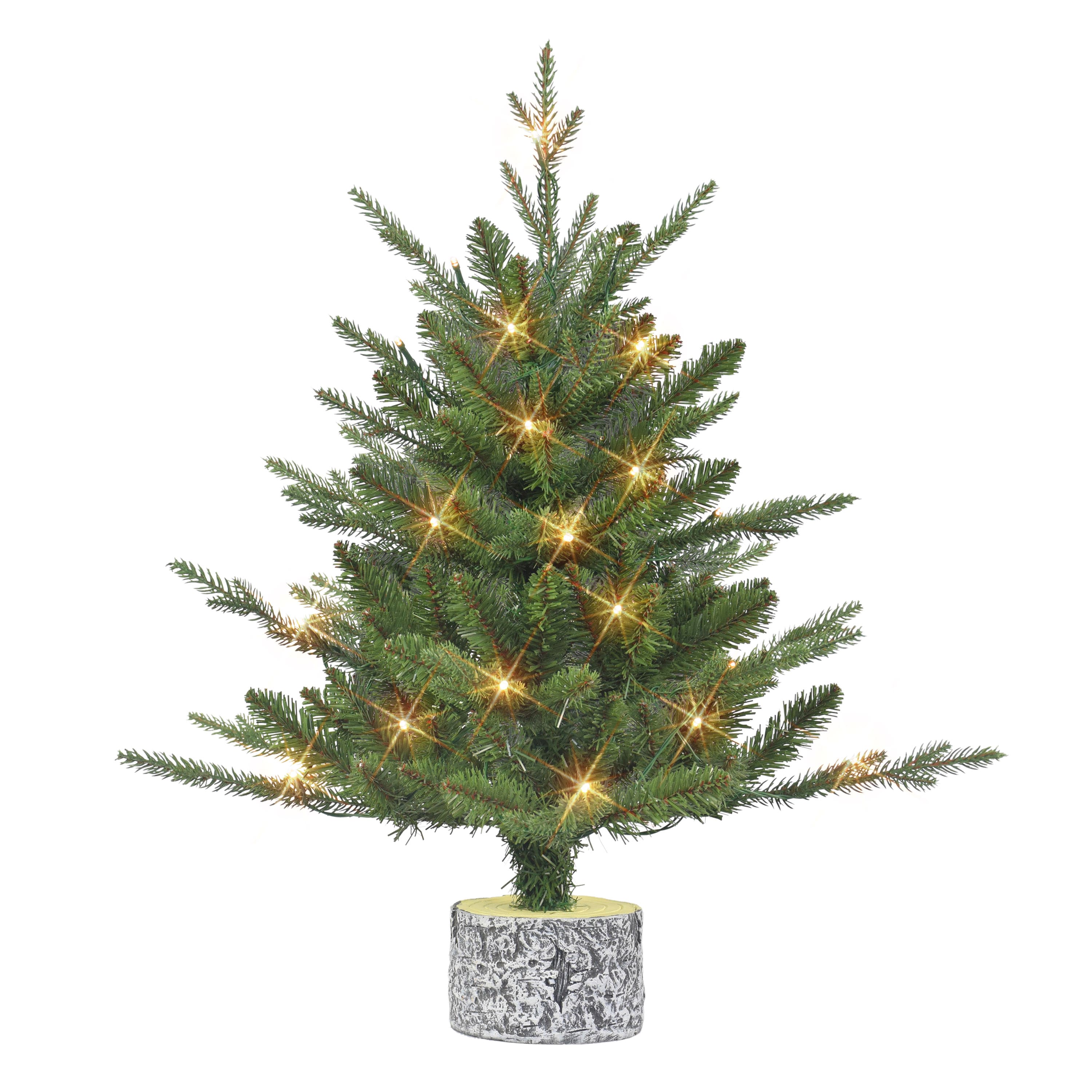 2ft. Pre-Lit Artificial Christmas Tree in Stump Planter, Warm White LED Lights