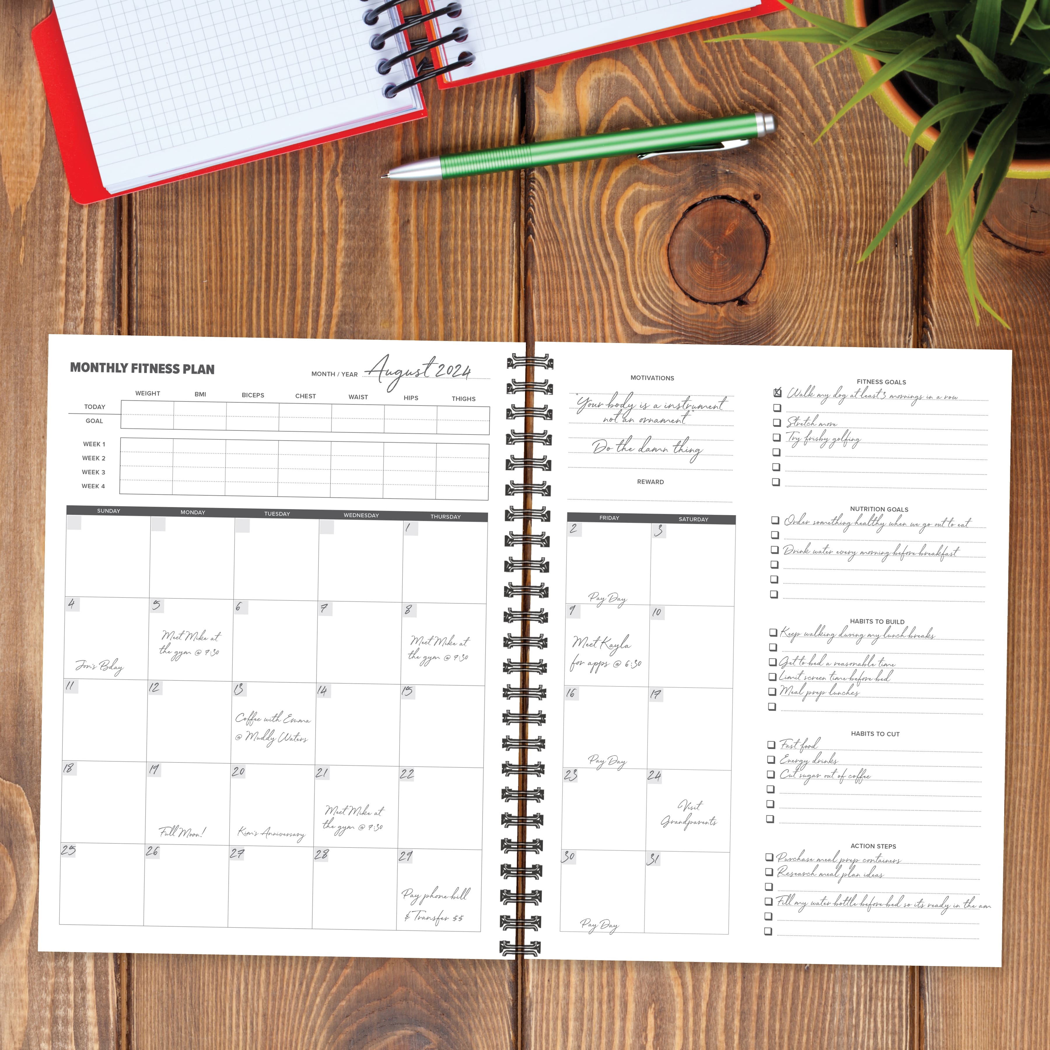 Fitness Undated Monthly Spiral Planner