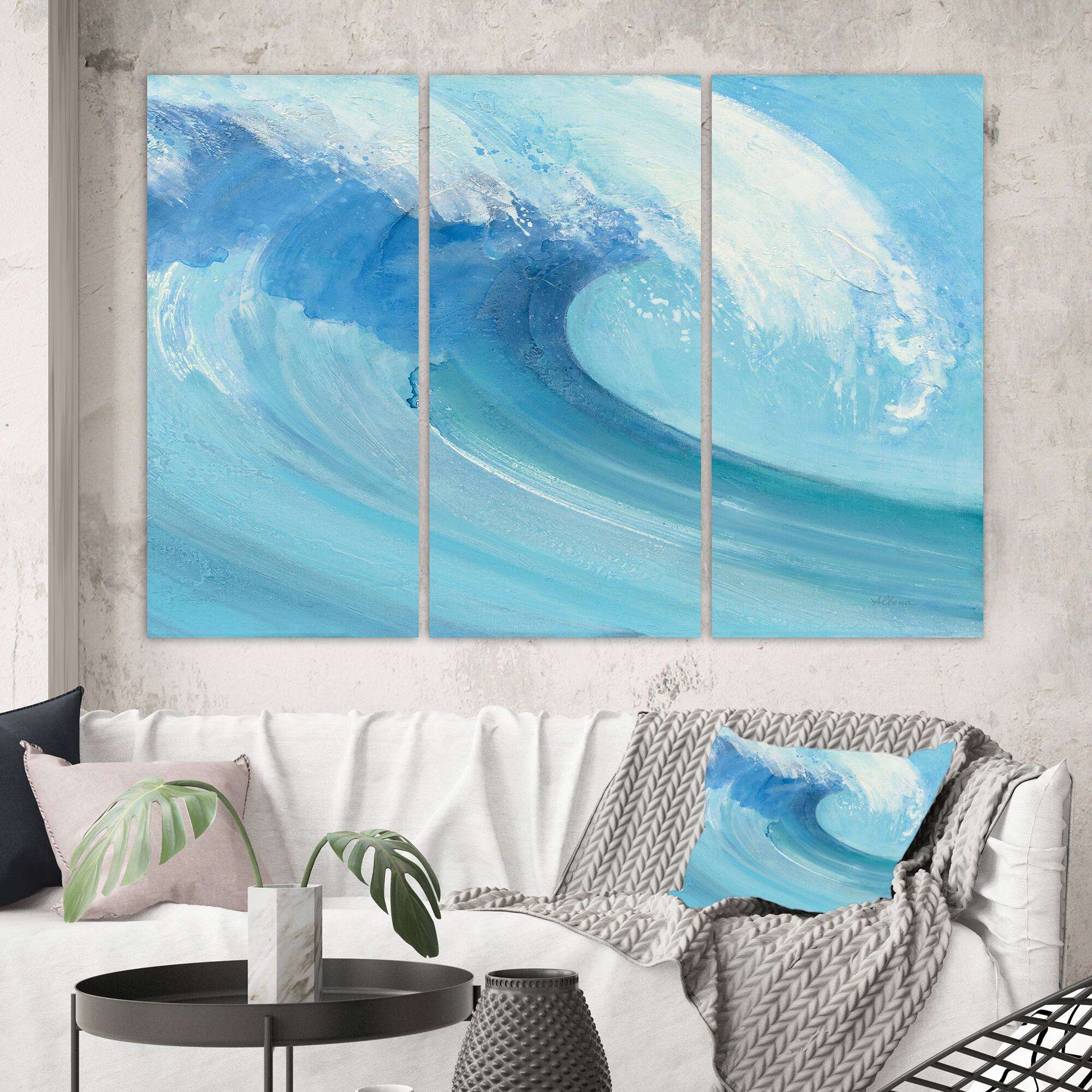 Designart - Ocean Wave Handpainted with White Foam - Beach Canvas Art