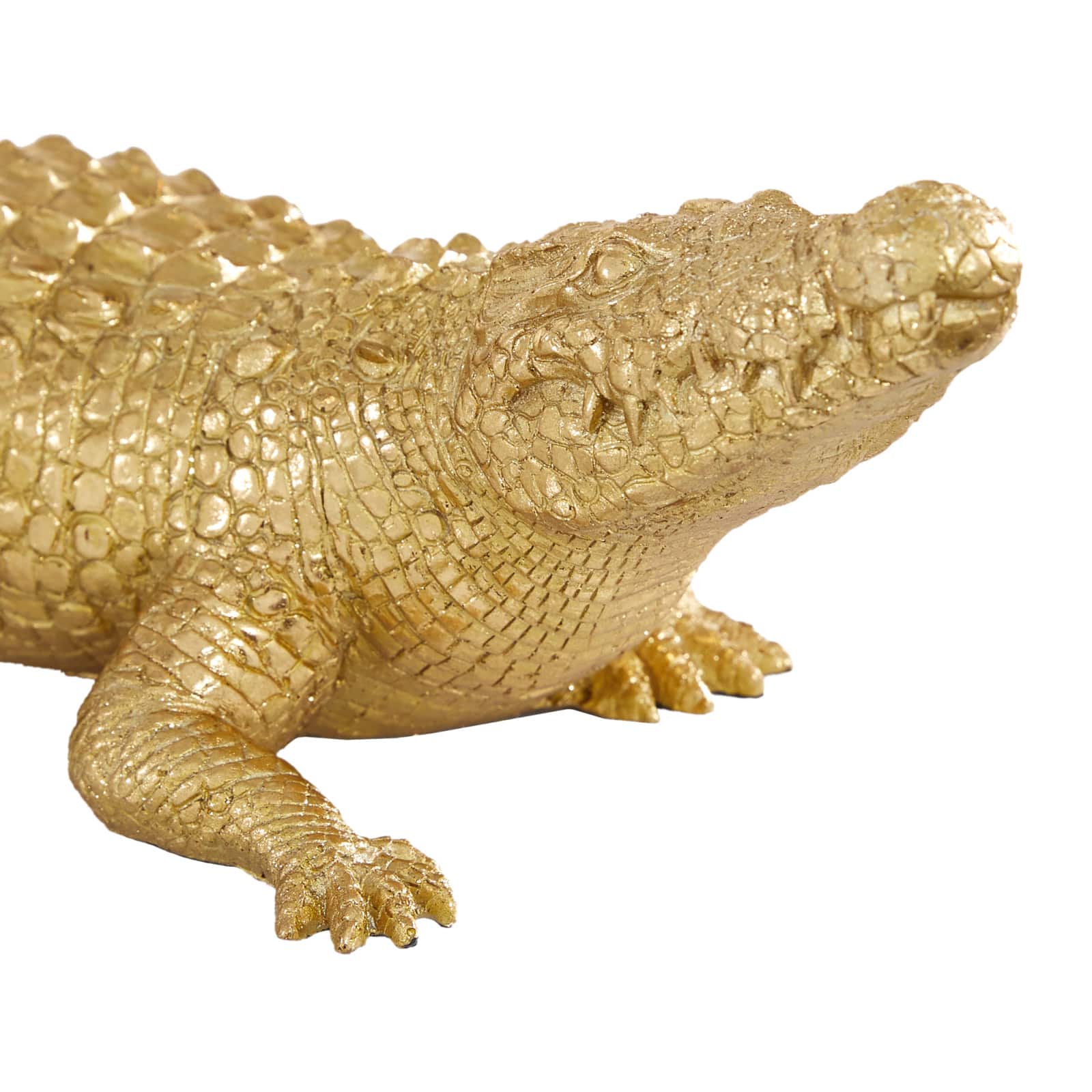16&#x22; Gold Traditional Crocodile Sculpture
