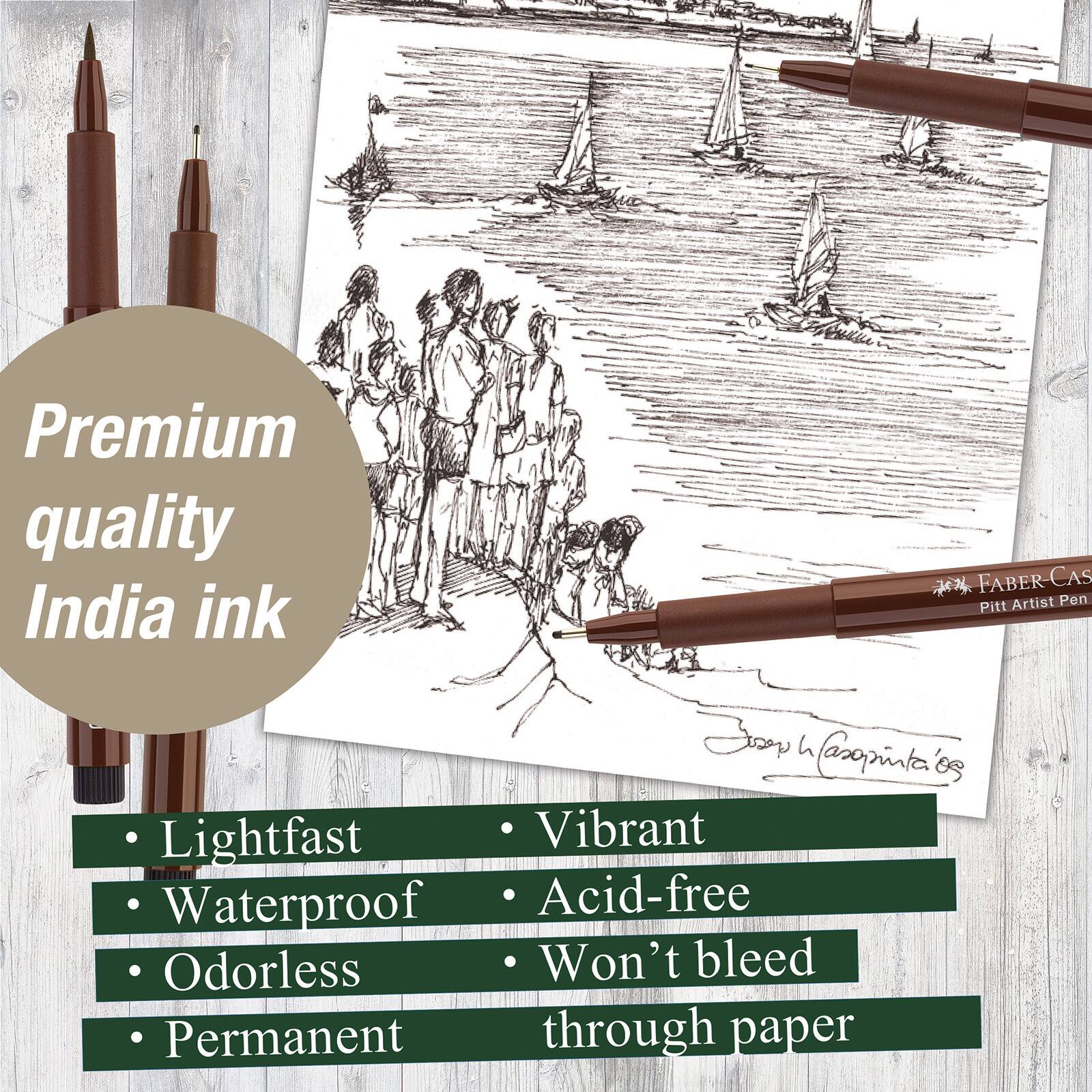 Faber-Castell PITT Artist India Ink Pens Set of 4 Black or Sepia 