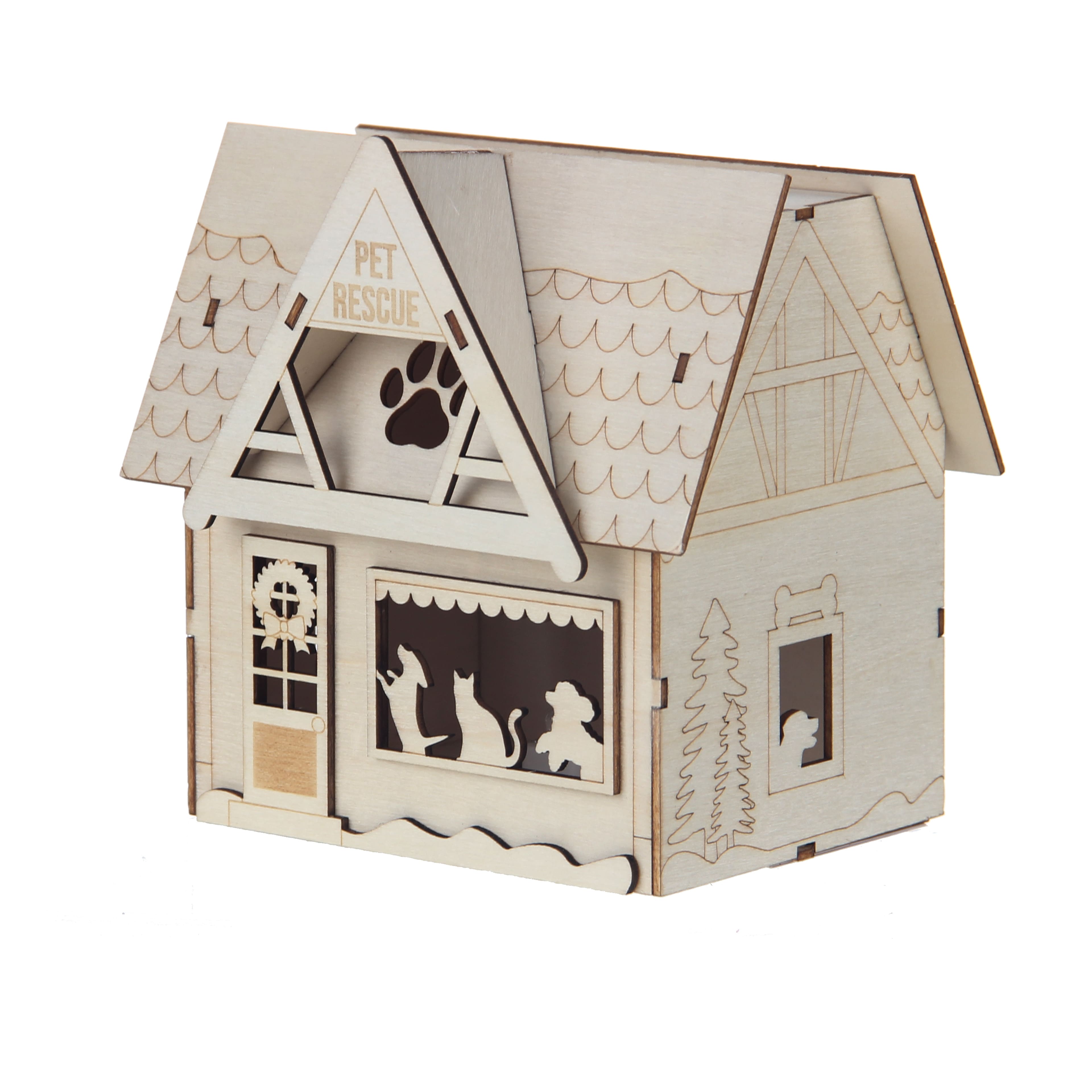 6&#x22; Unfinished Village Pet Rescue DIY LED Wood D&#xE9;cor by Make Market&#xAE;