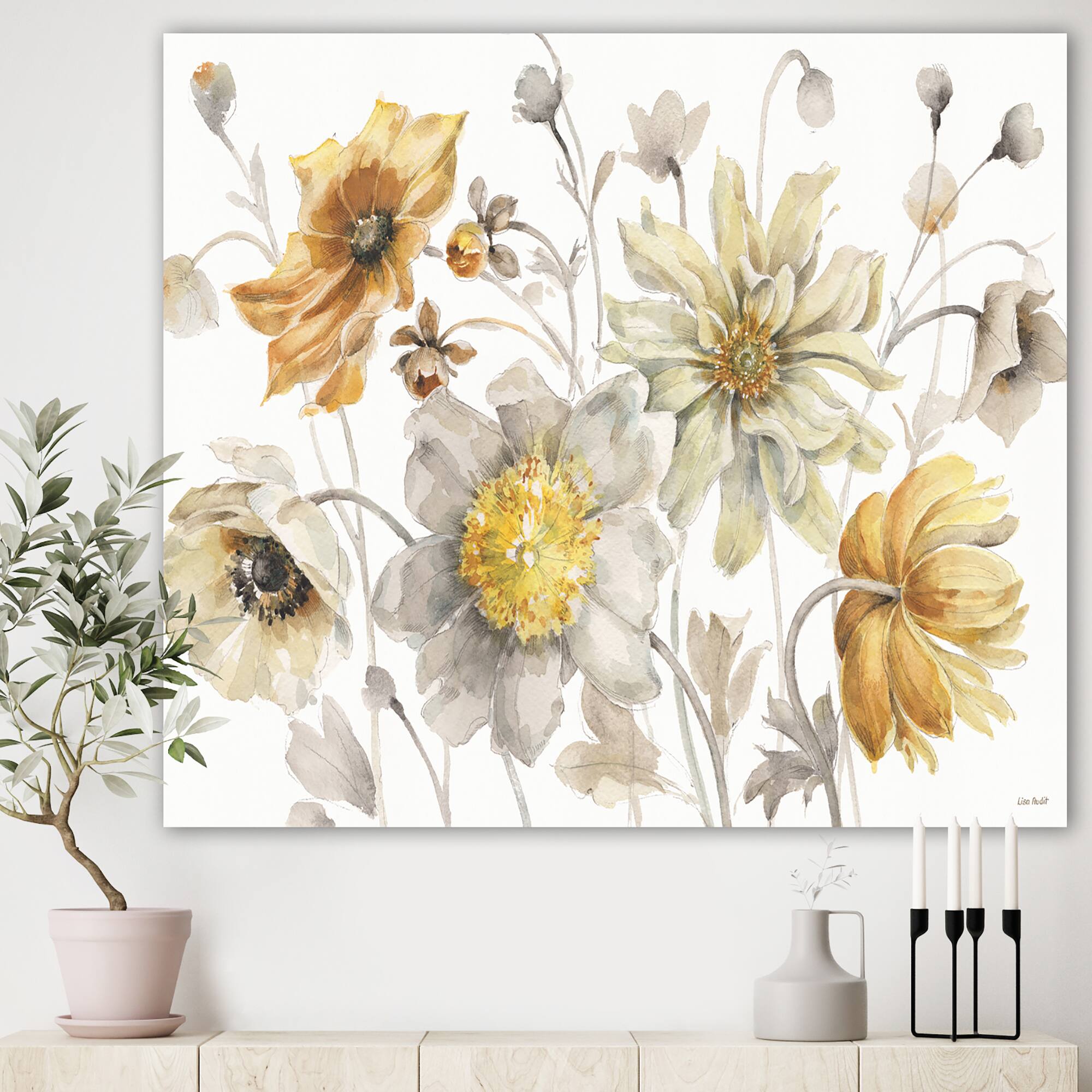 Designart - Fields of Gold Watercolor Flower VII - Traditional Canvas Art