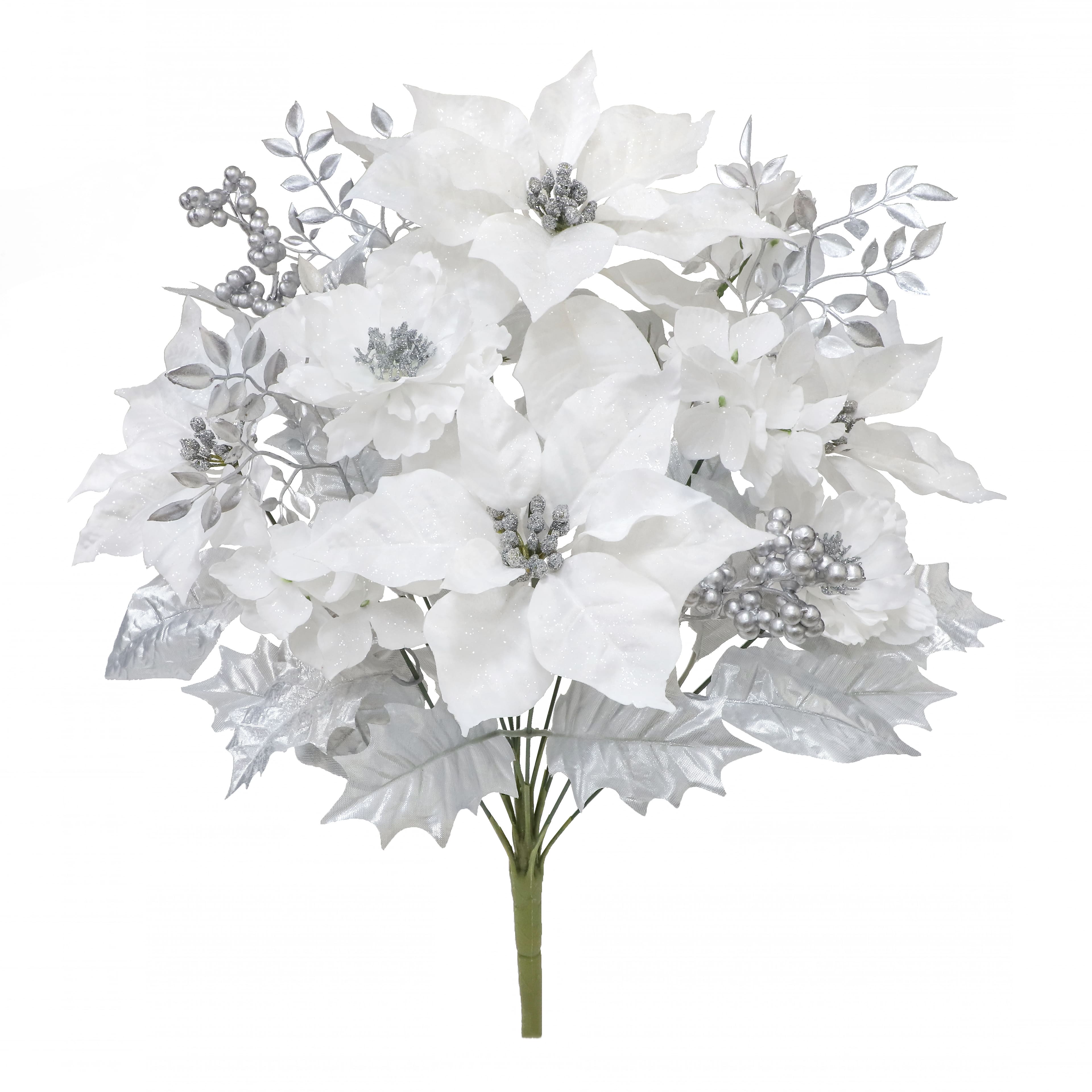 21&#x22; White &#x26; Silver Poinsettia, Peony &#x26; Berry Deluxe Bush by Ashland&#xAE;
