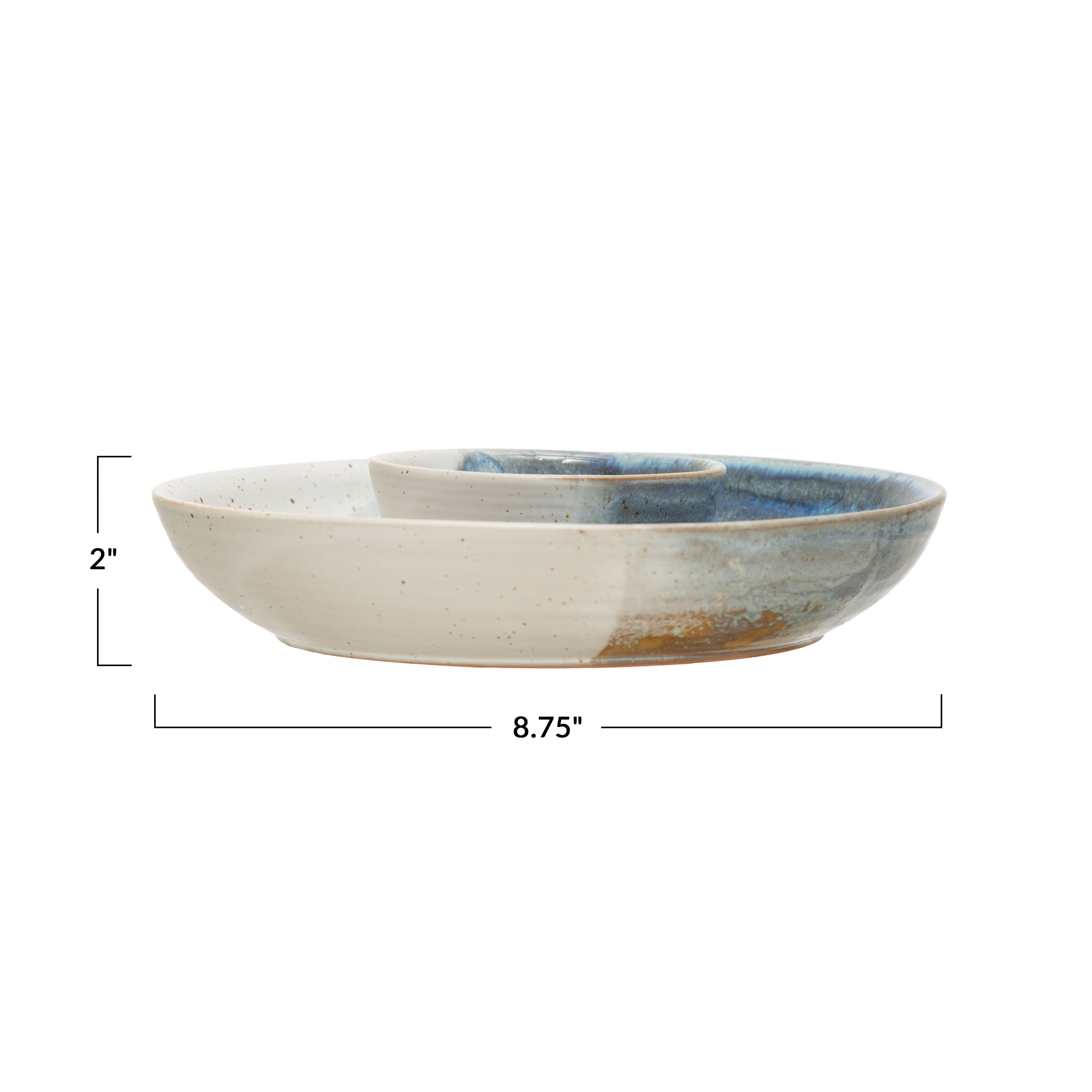 8.75&#x22; Hand-Painted Cream &#x26; Blue Stoneware Serving Bowl Set