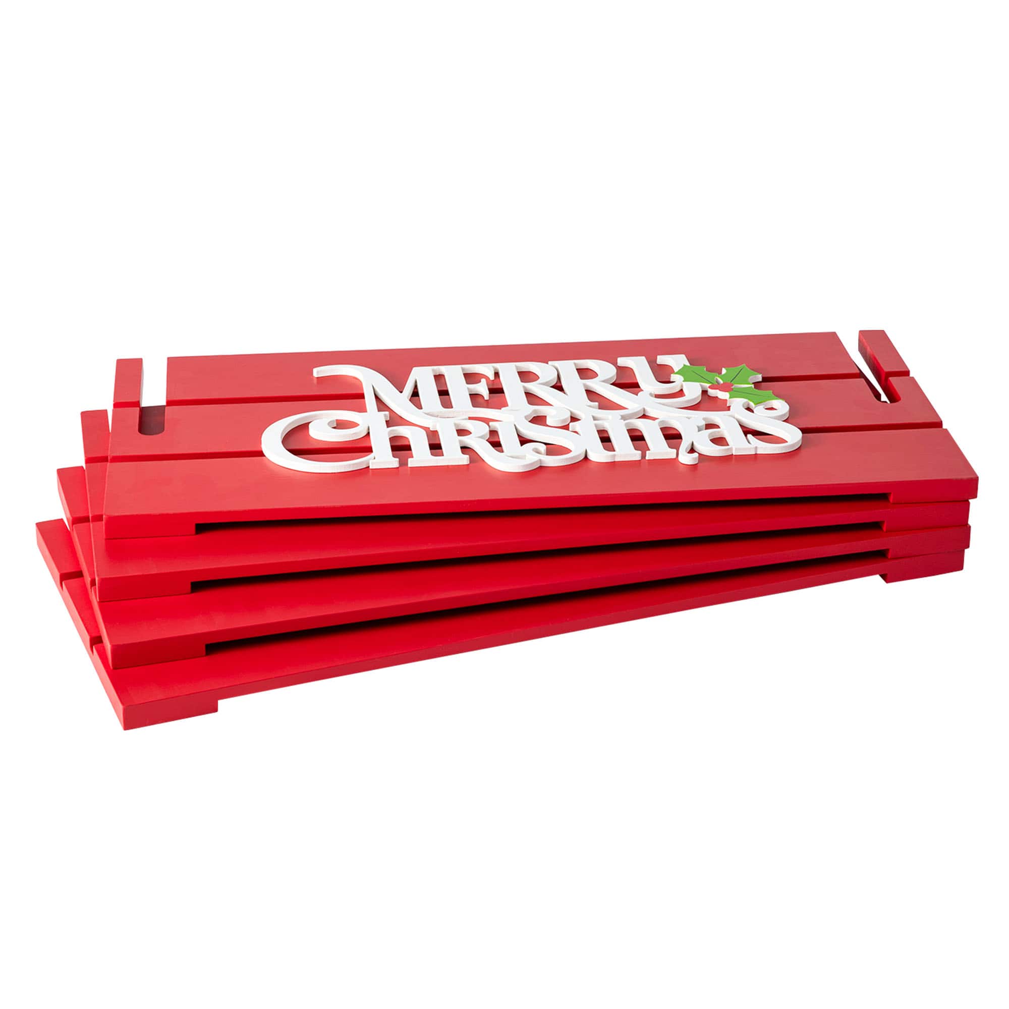 Glitzhome&#xAE; Red Merry Christmas Crate Tree Collar