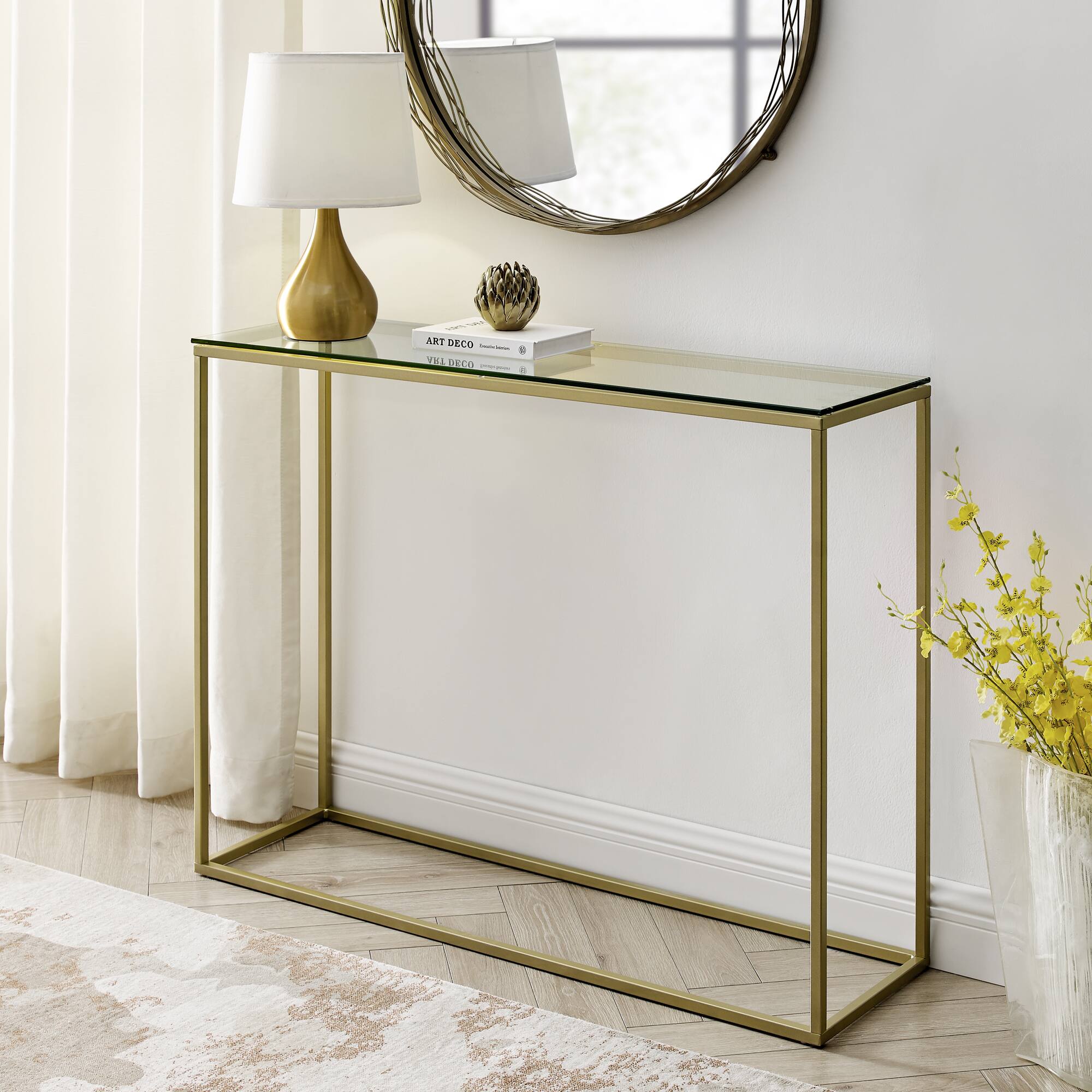 Walker Edison 42" Glass & Gold Open Box Entry Table