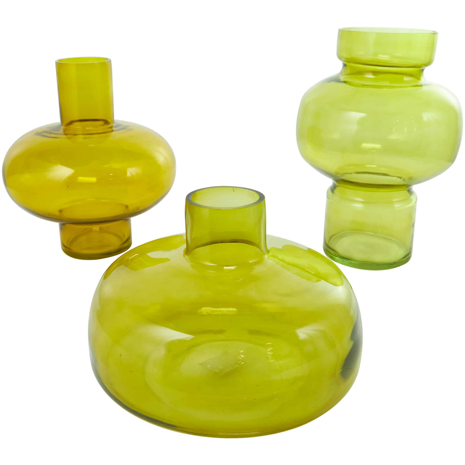 Eclectic Green Glass Round Vase Set