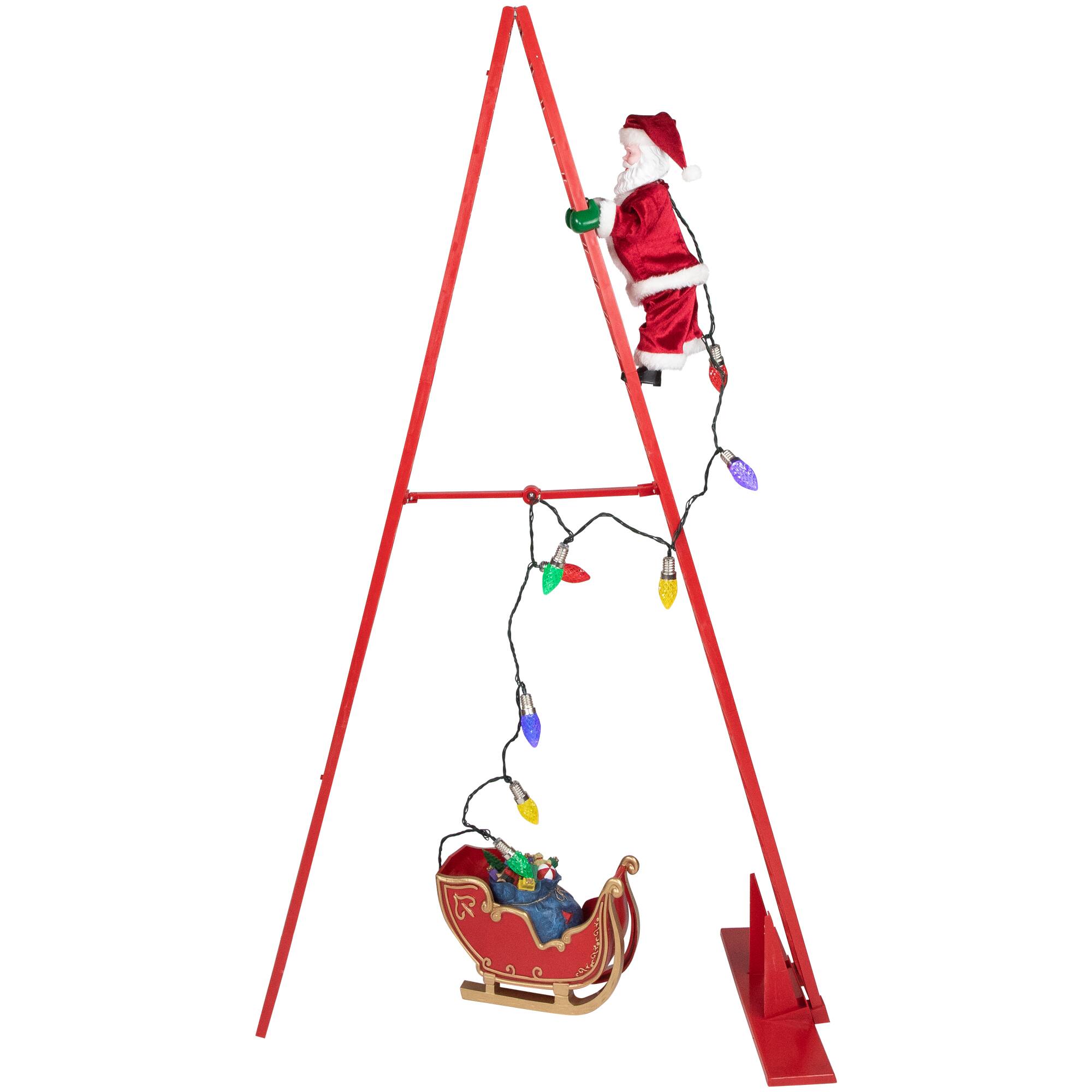 4ft. Animated Lighted Musical Santa Climbing Ladder Christmas Decoration